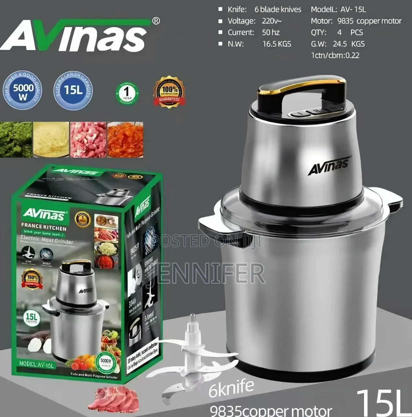Avinas France Kitchen Electric Meat Grinder (Model: Av-15l)