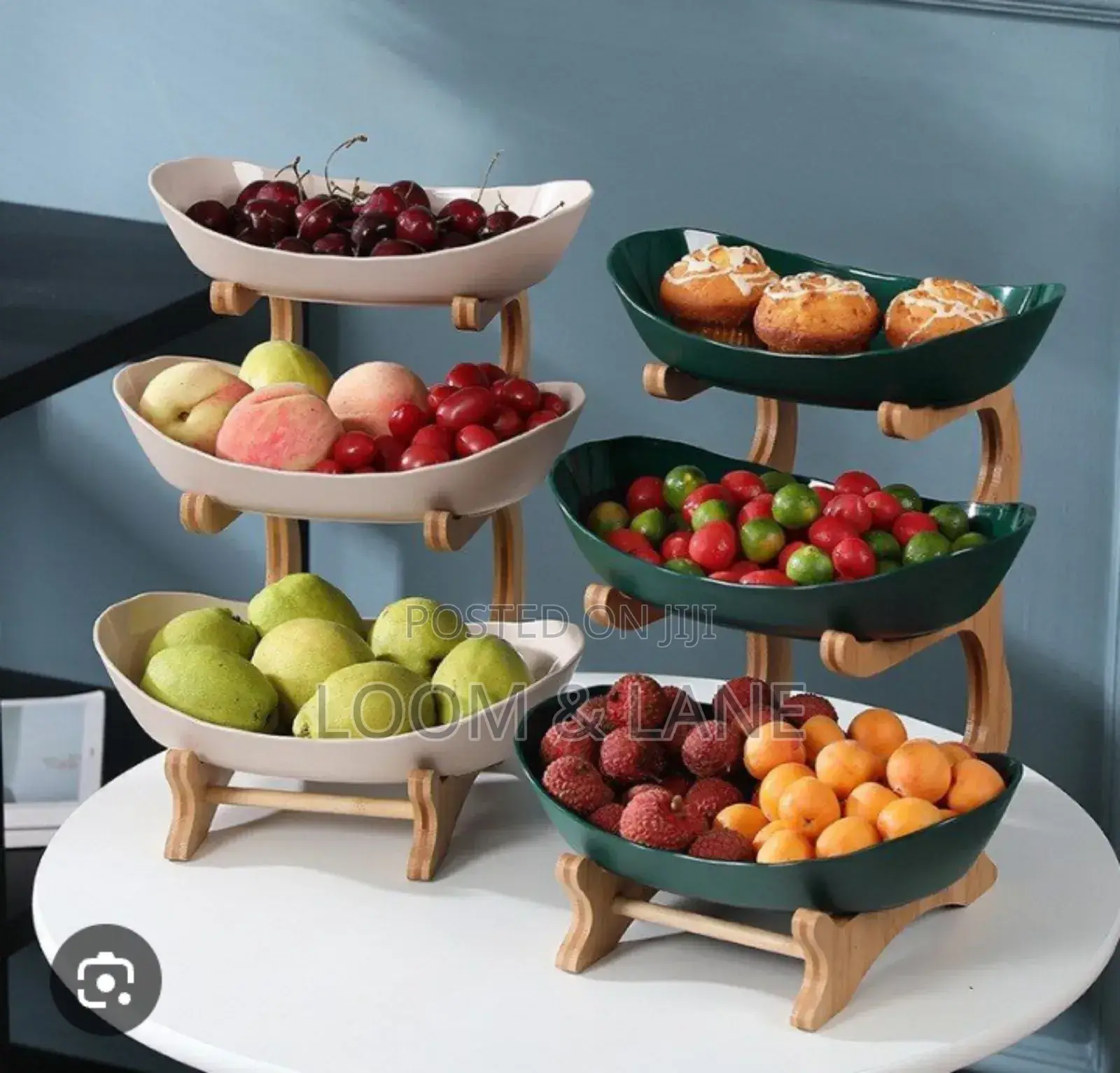3 Tiers, Fruit Basket Stand With Natural Bamboo Stand