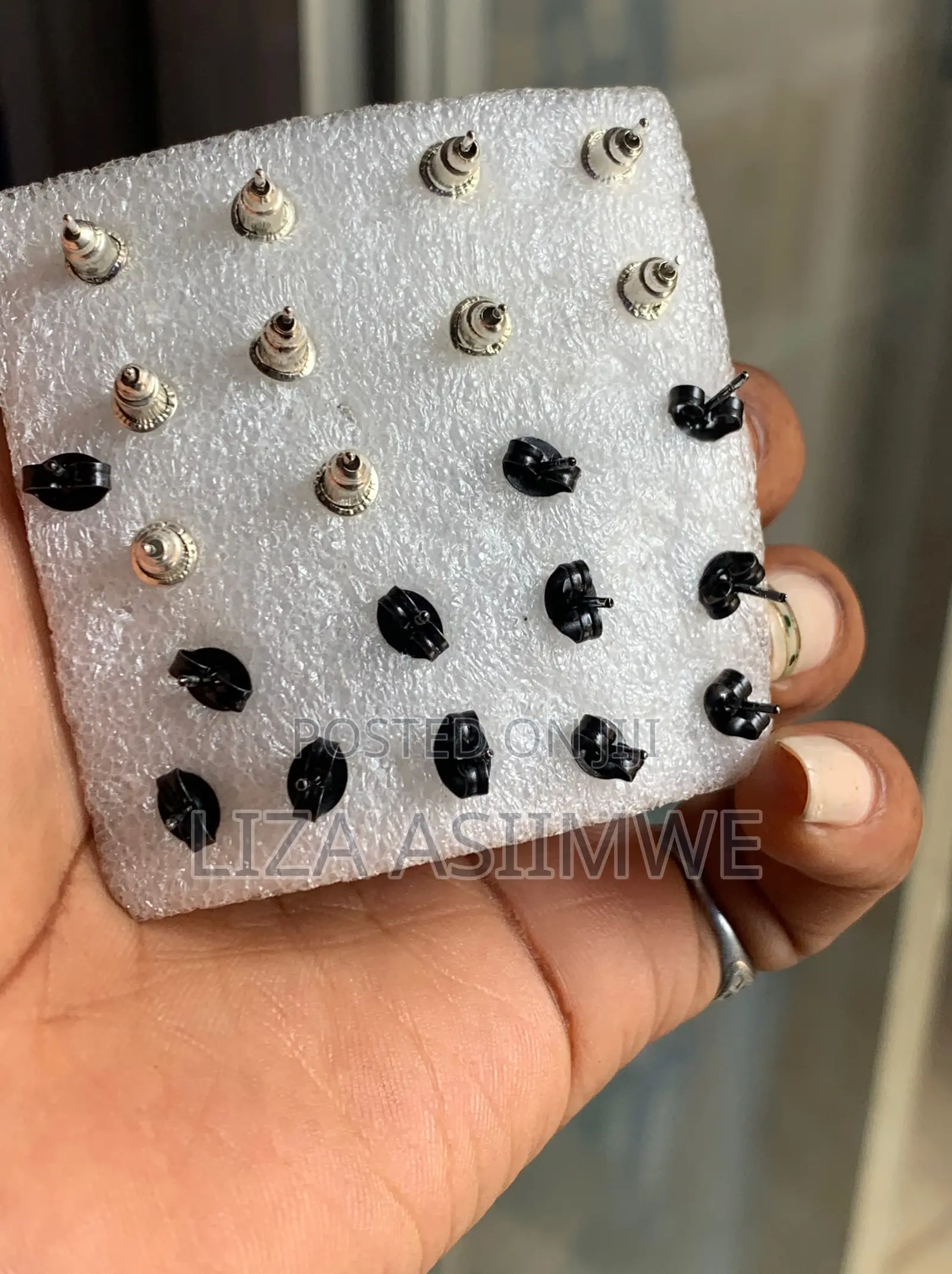 Pairs of Stud Earrings Clear Faceted Stones and Black (Unisex)