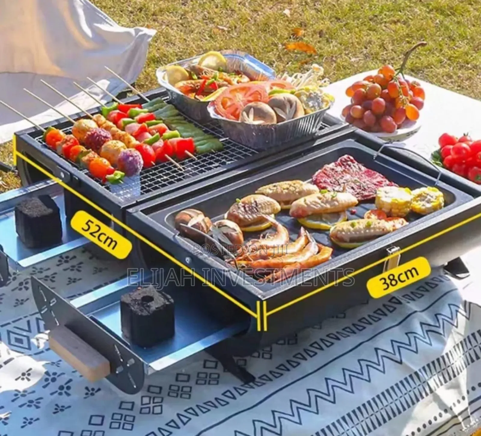 Portable, Double-Sided Charcoal Barbecue Grill