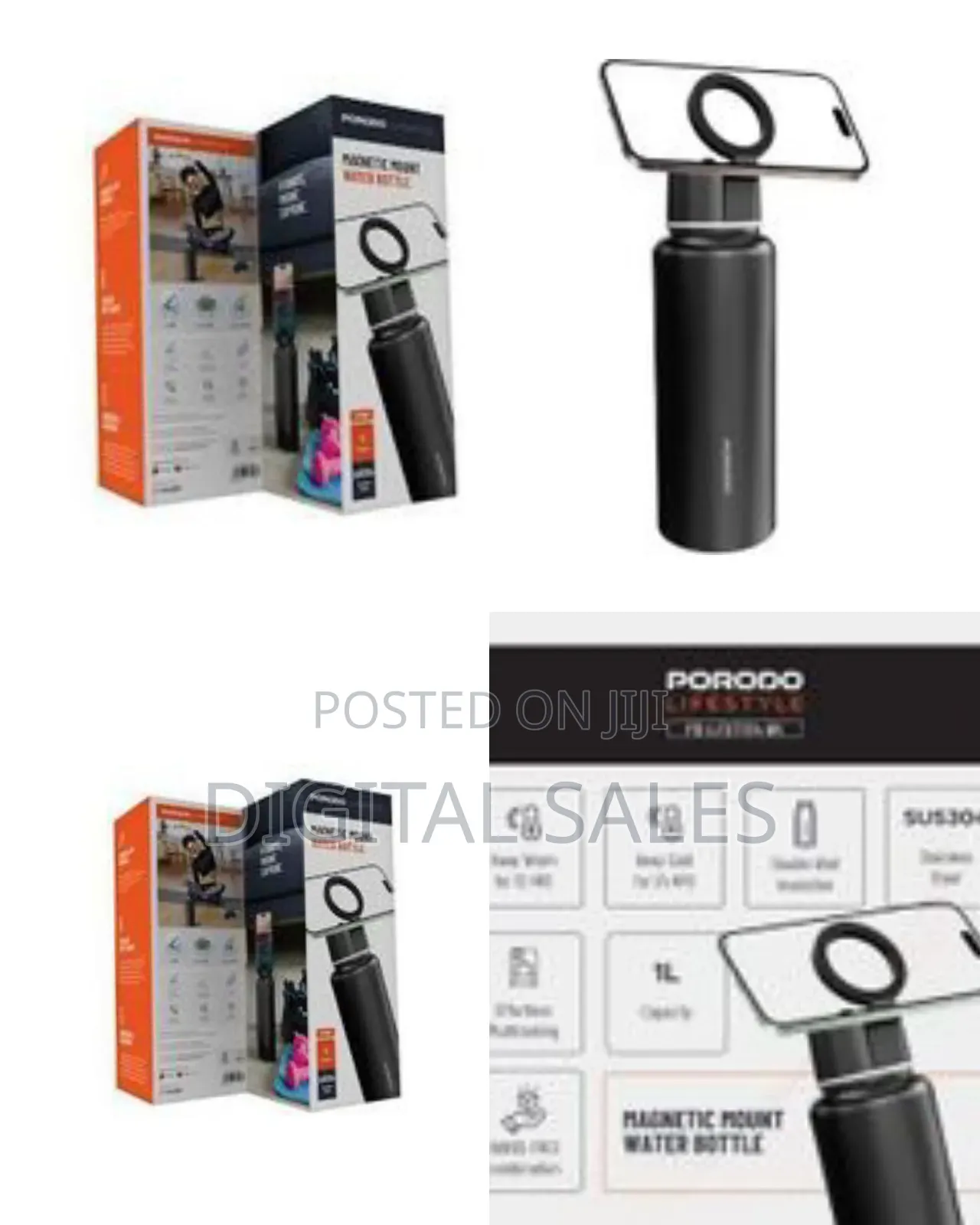 Porodo Lifestyle Magnetic Mount Water Bottle, Double-Wall Insulation