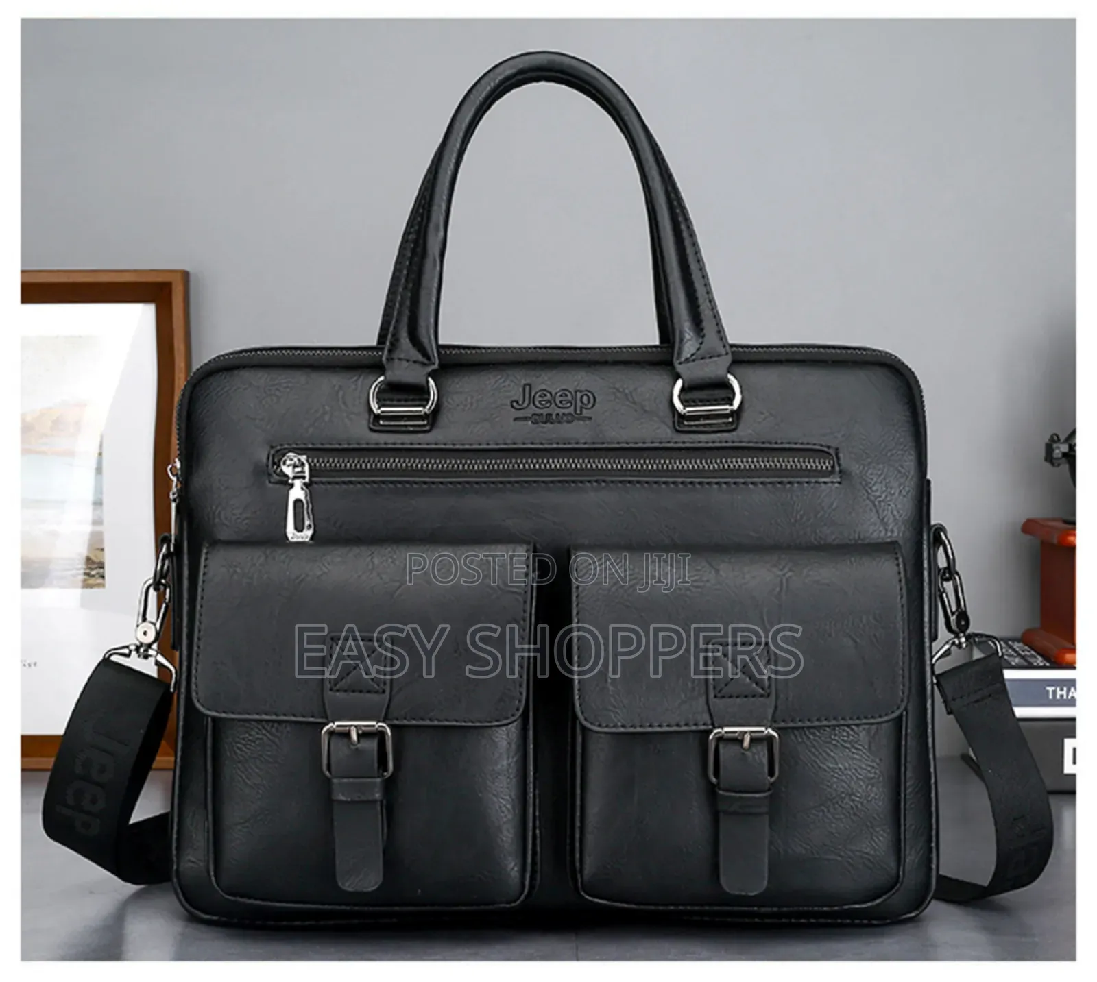 Jeep Vintage Business Handbag in Pu Leather Laptop Bag Black