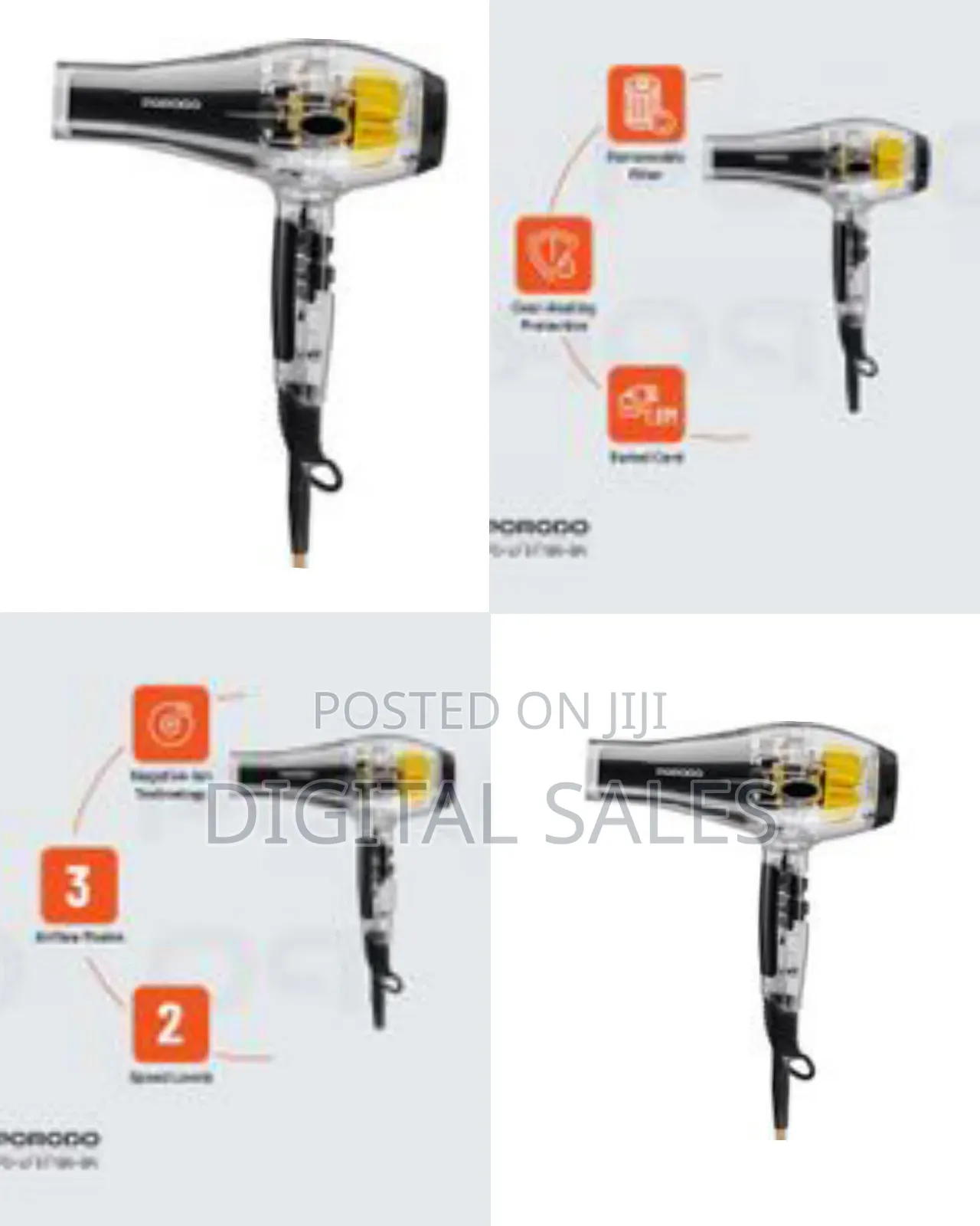 Porodo Lifestyle Crystal Shell Hair Dryer, 2000w Rated Power,