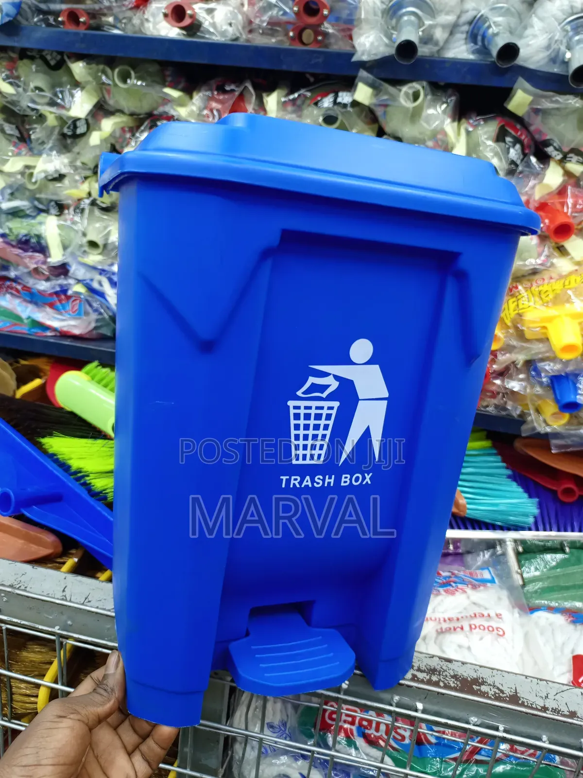 20l Blue Brooks Pedal Waste Bin, a Foot-Operated Plastic Trash Can.