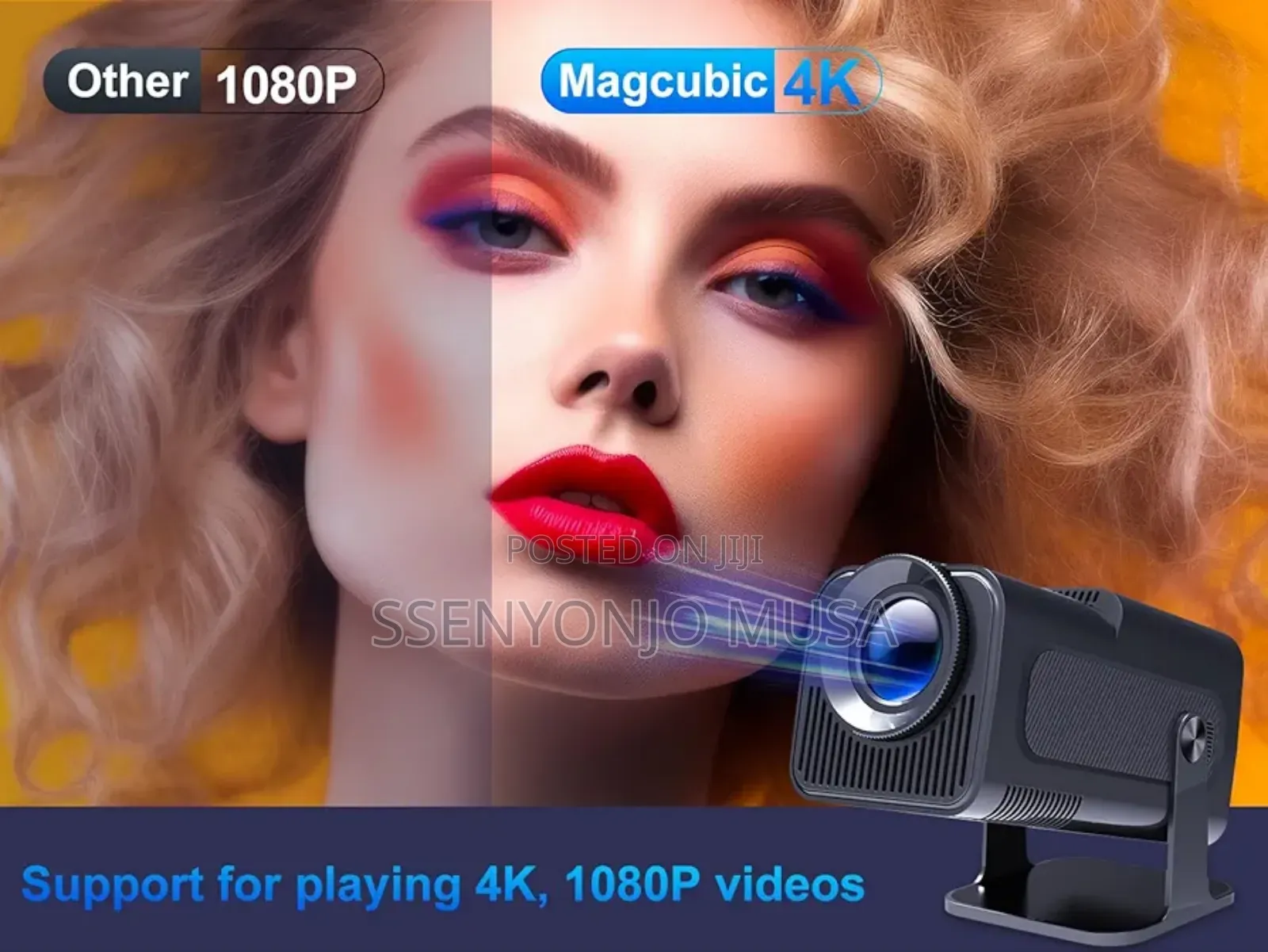 Mini Portable Smart Projector 1080p Fhd, 10000 Lumens, Wifi 6, Bt