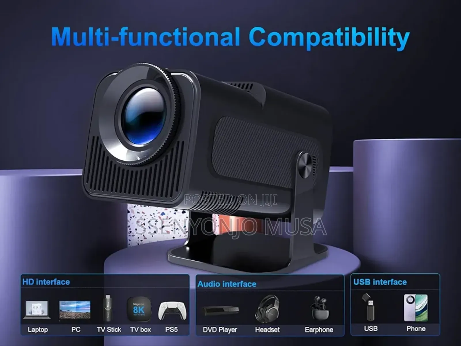 Mini Portable Smart Projector 1080p Fhd, 10000 Lumens, Wifi 6, Bt