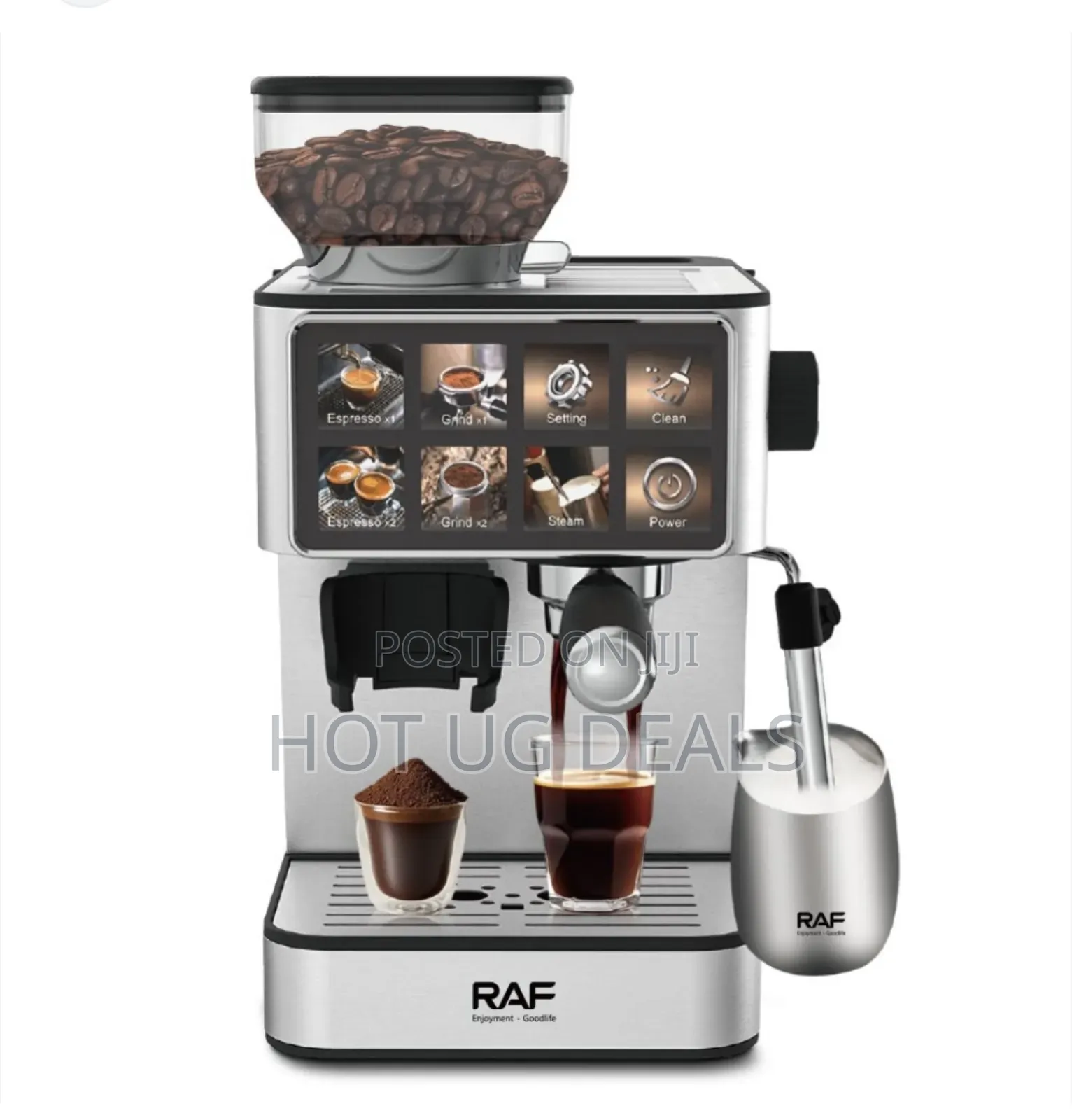 Raf Commercial Coffee Machine With A Grinder, Mixer Water Tank 1 Litre