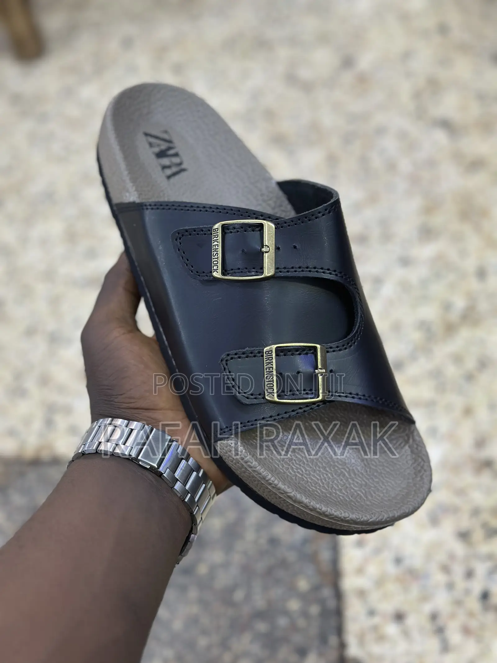 Men’S Classic Black Birkenstock/Zara Leather Sandals