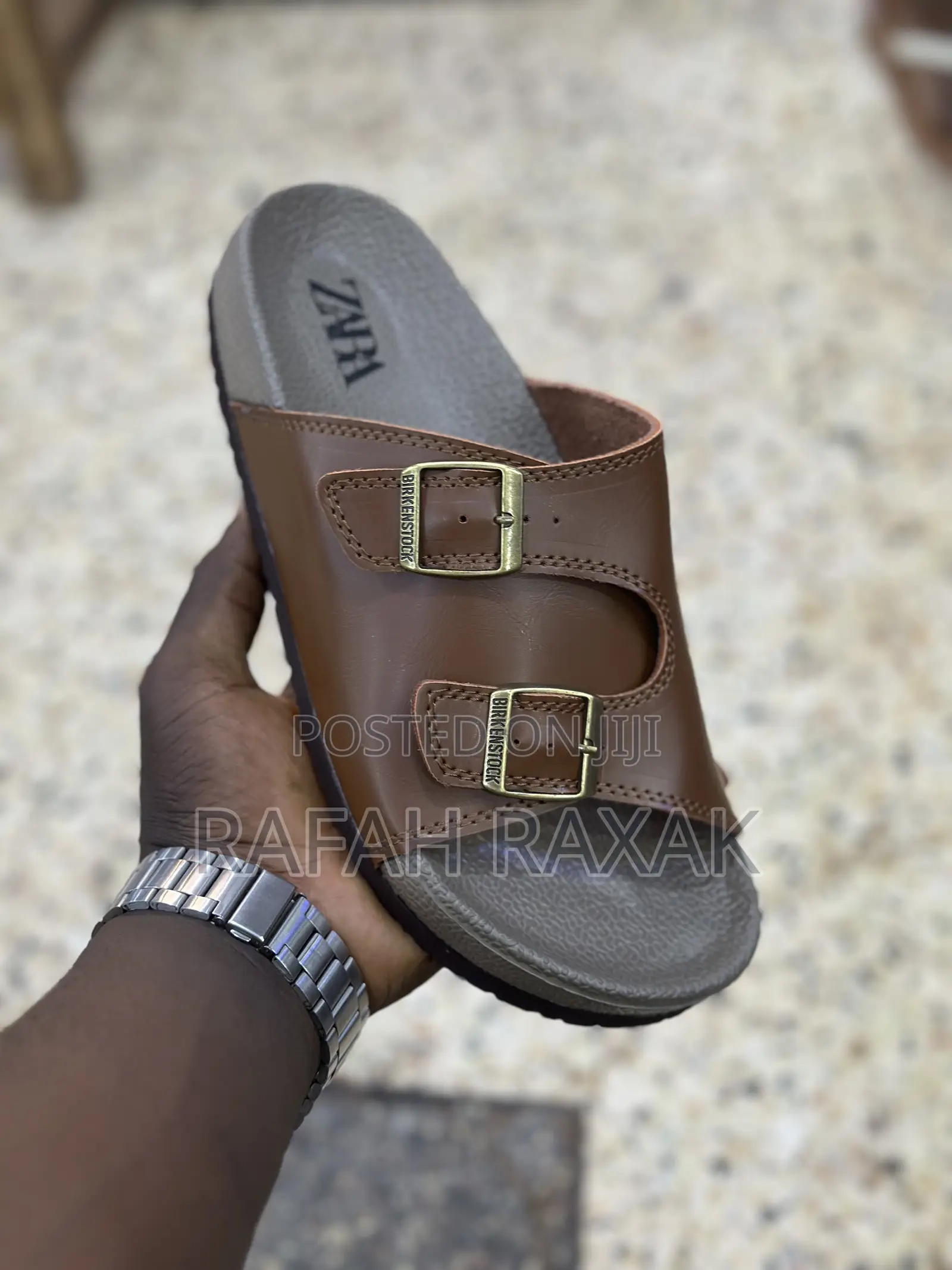 Men’S Brown Double Buckle Birkenstock/Zara Leather Sandals