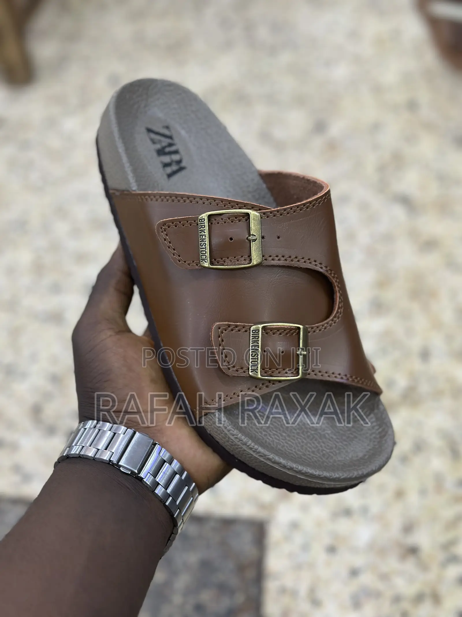 Men’S Brown Double Buckle Birkenstock/Zara Leather Sandals