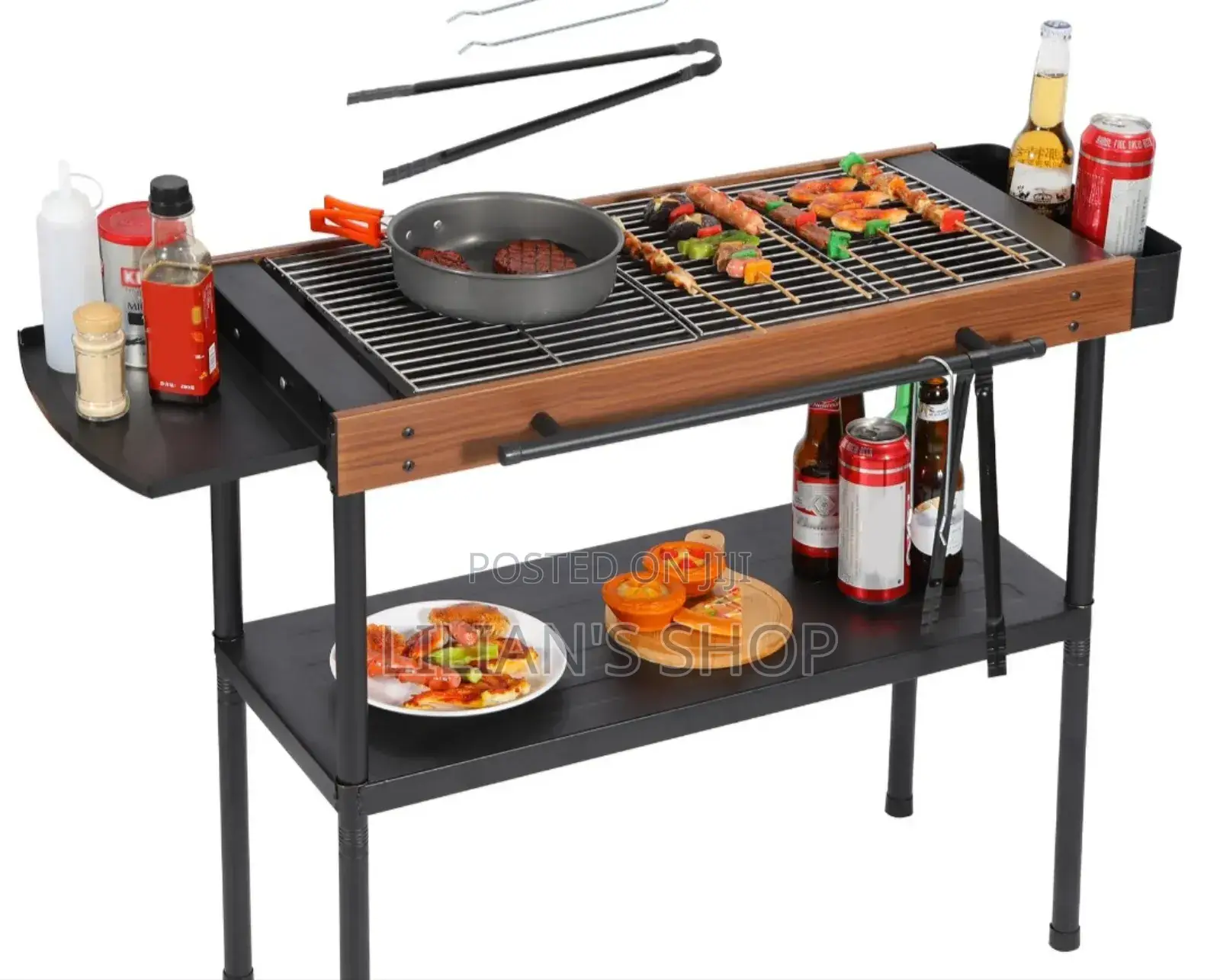 Multifunctional Camping Grill Griddle With Storage Shelf