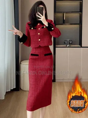 Women's Elegant Long Sleeve Coat and Skirt