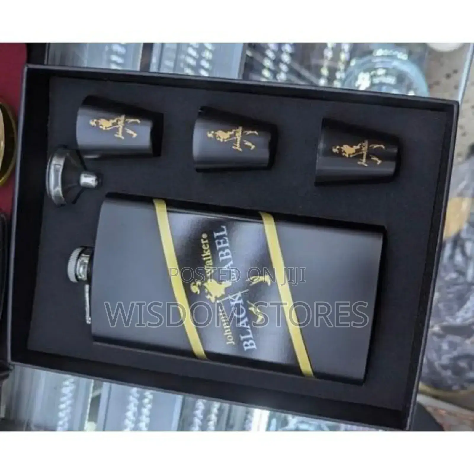 Johnnie Walker Black Label Hip Flask Gift Set- Multi Colours