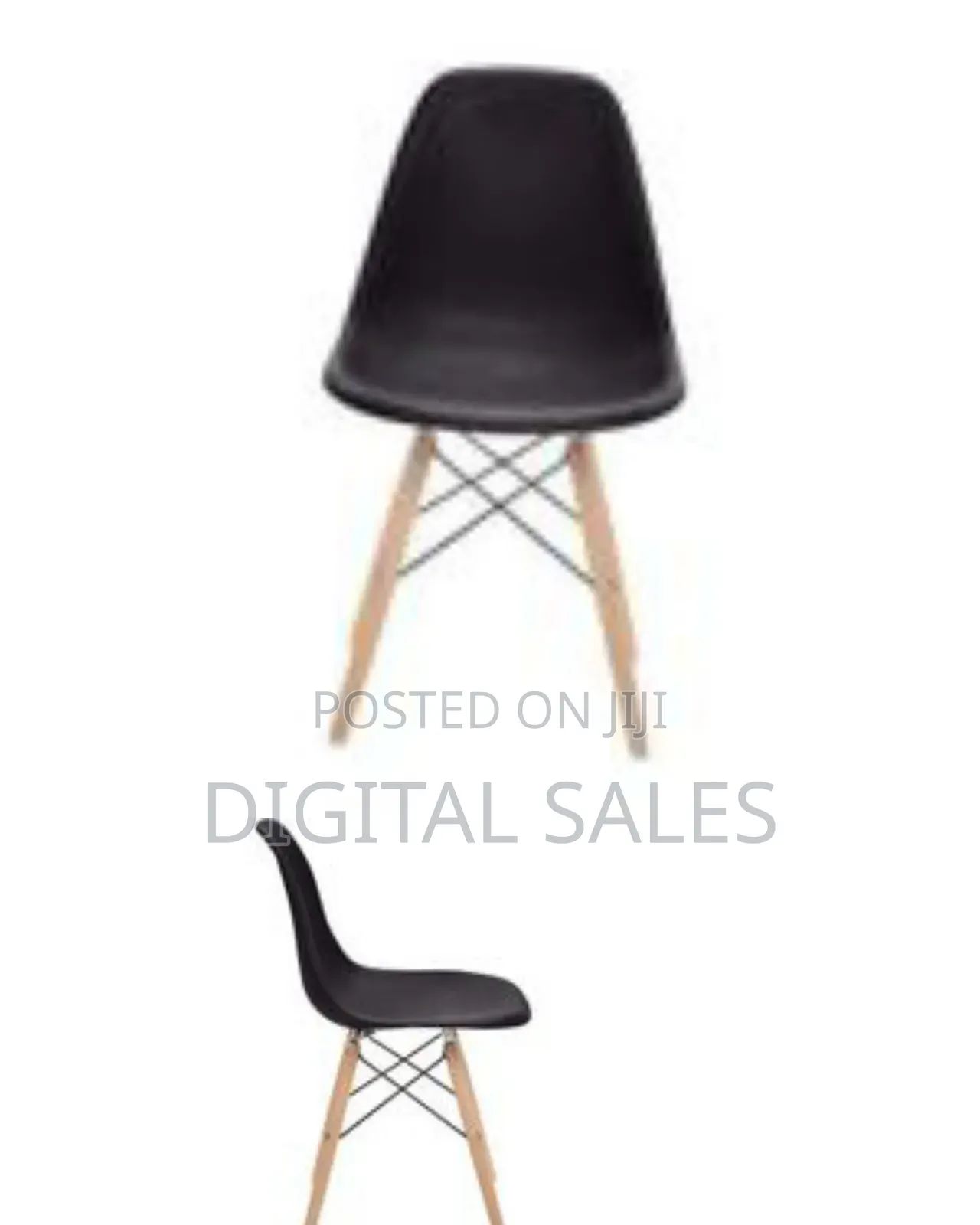 Hardened Plastic Chair With Wooden Legs and Metal Wires