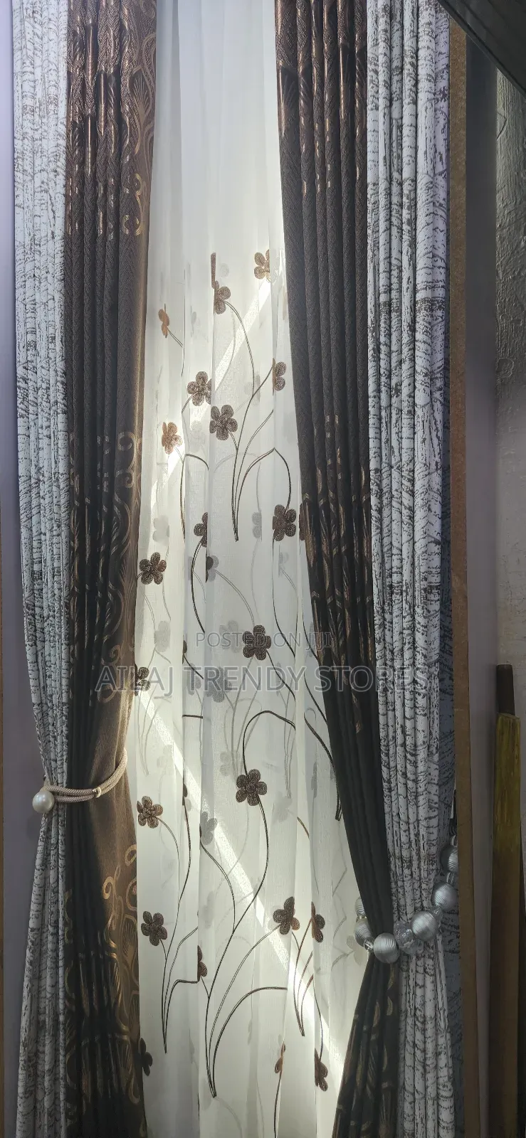 Brown Curtains and Matching Nets Per Metre
