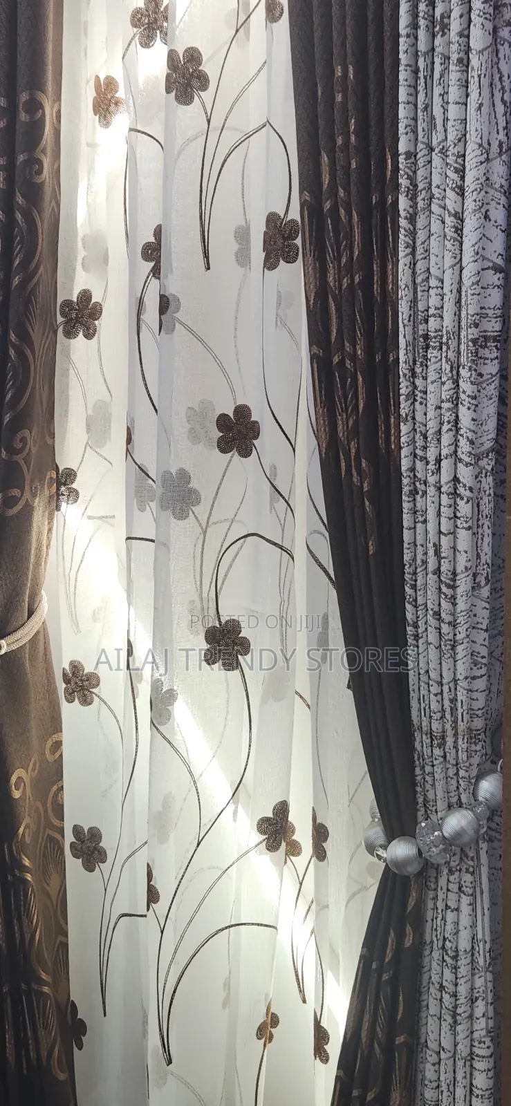 Brown Curtains and Matching Nets Per Metre