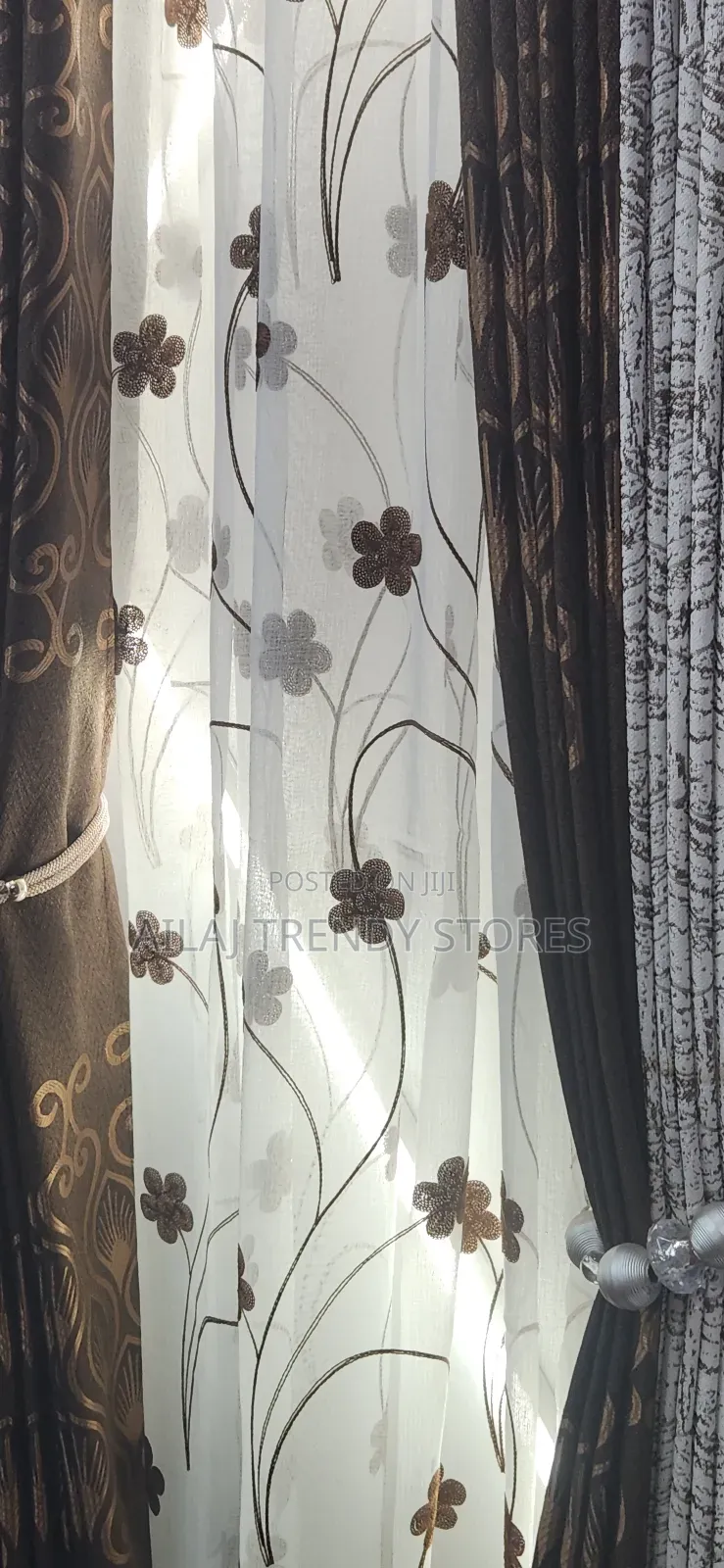 Brown Curtains and Matching Nets Per Metre
