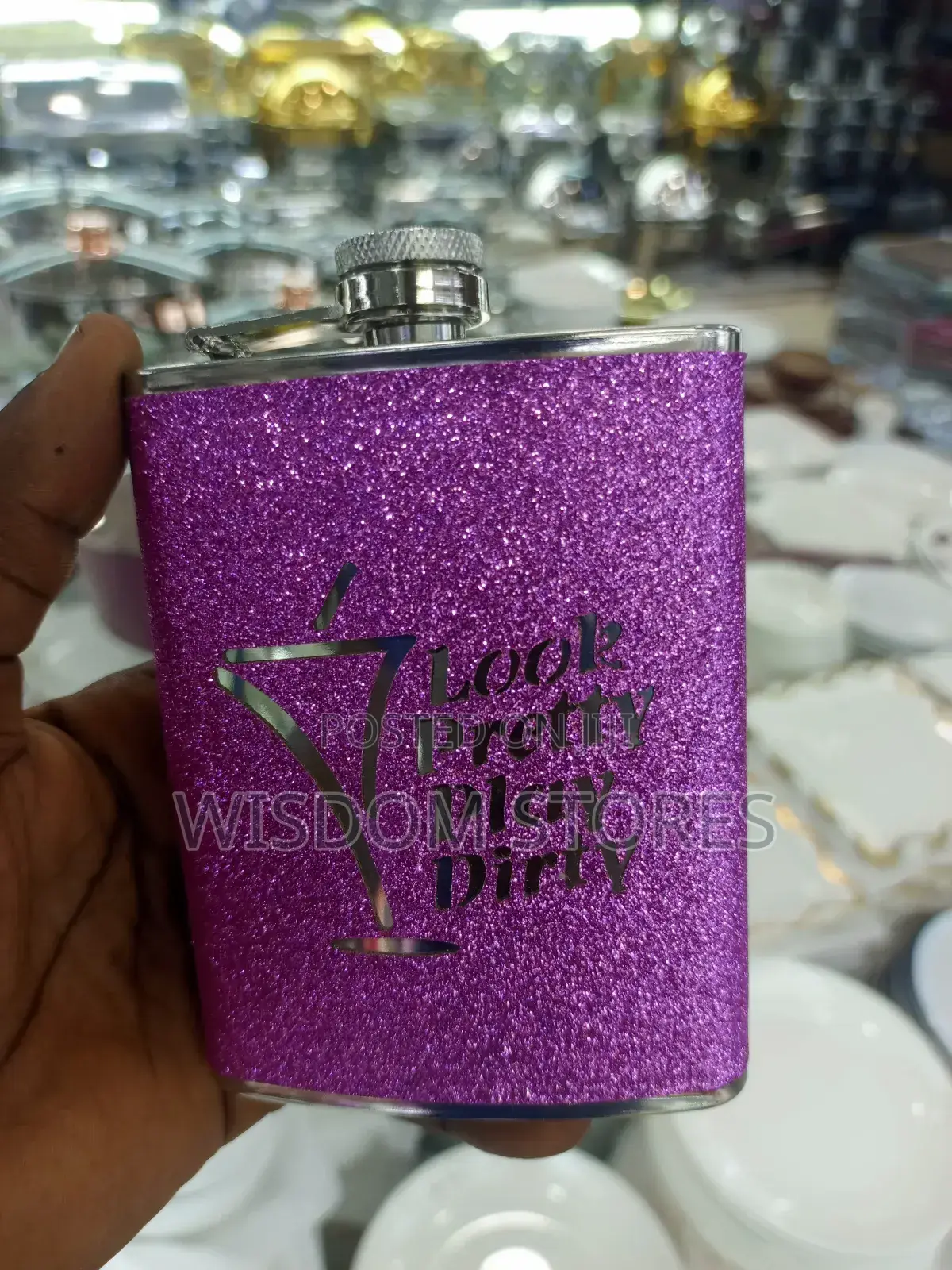 Look Pretty Play Dirty Glitter Hip Flask, 8 Oz - Hot Pink