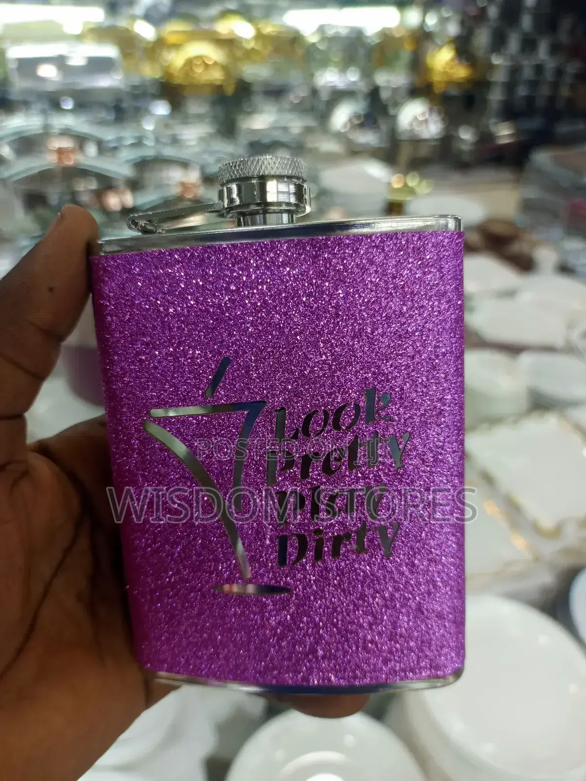 Look Pretty Play Dirty Glitter Hip Flask, 8 Oz - Hot Pink