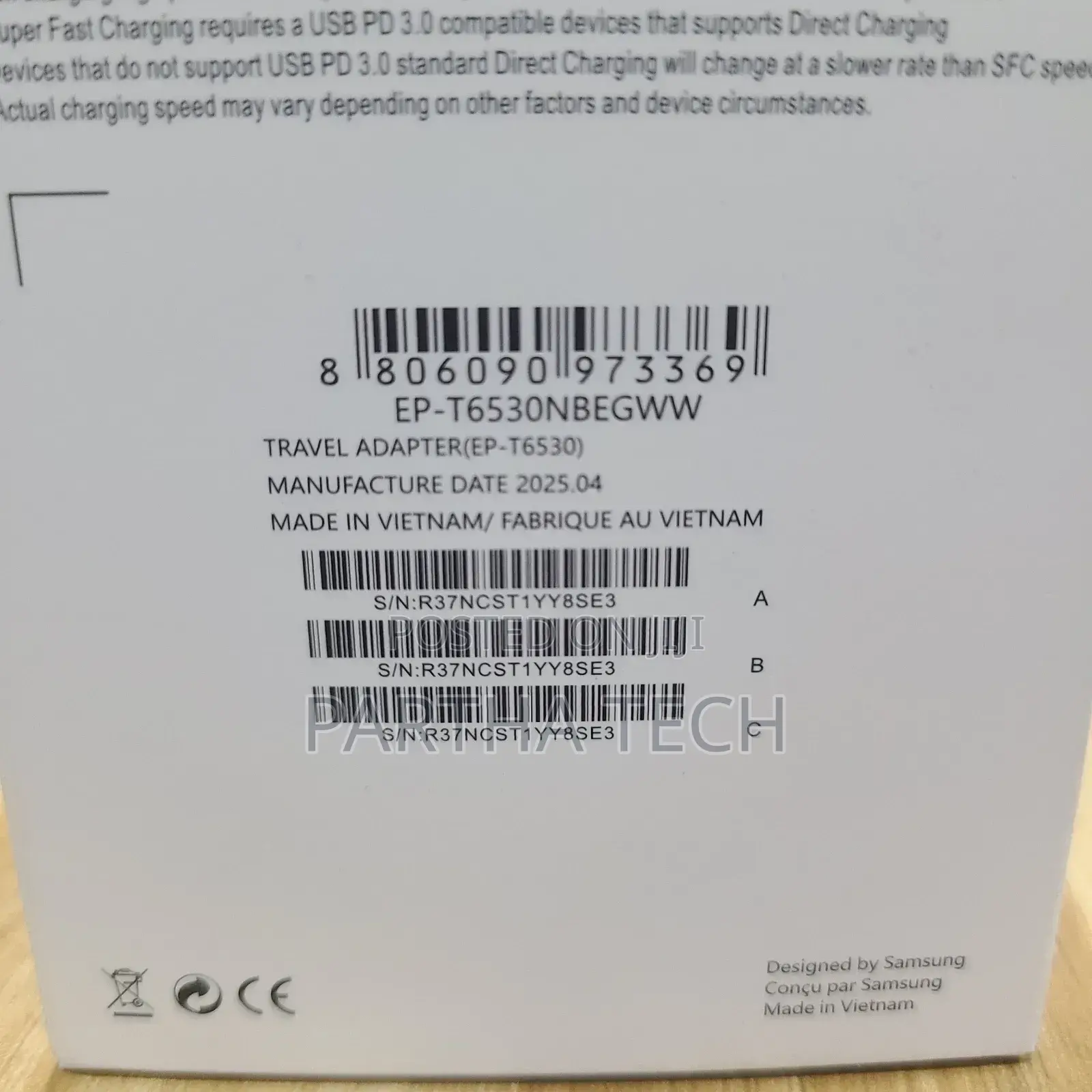 Original Samsung 65w Fast Charger + Type-C Cable. -2 Usb-C 1 Usb Port.