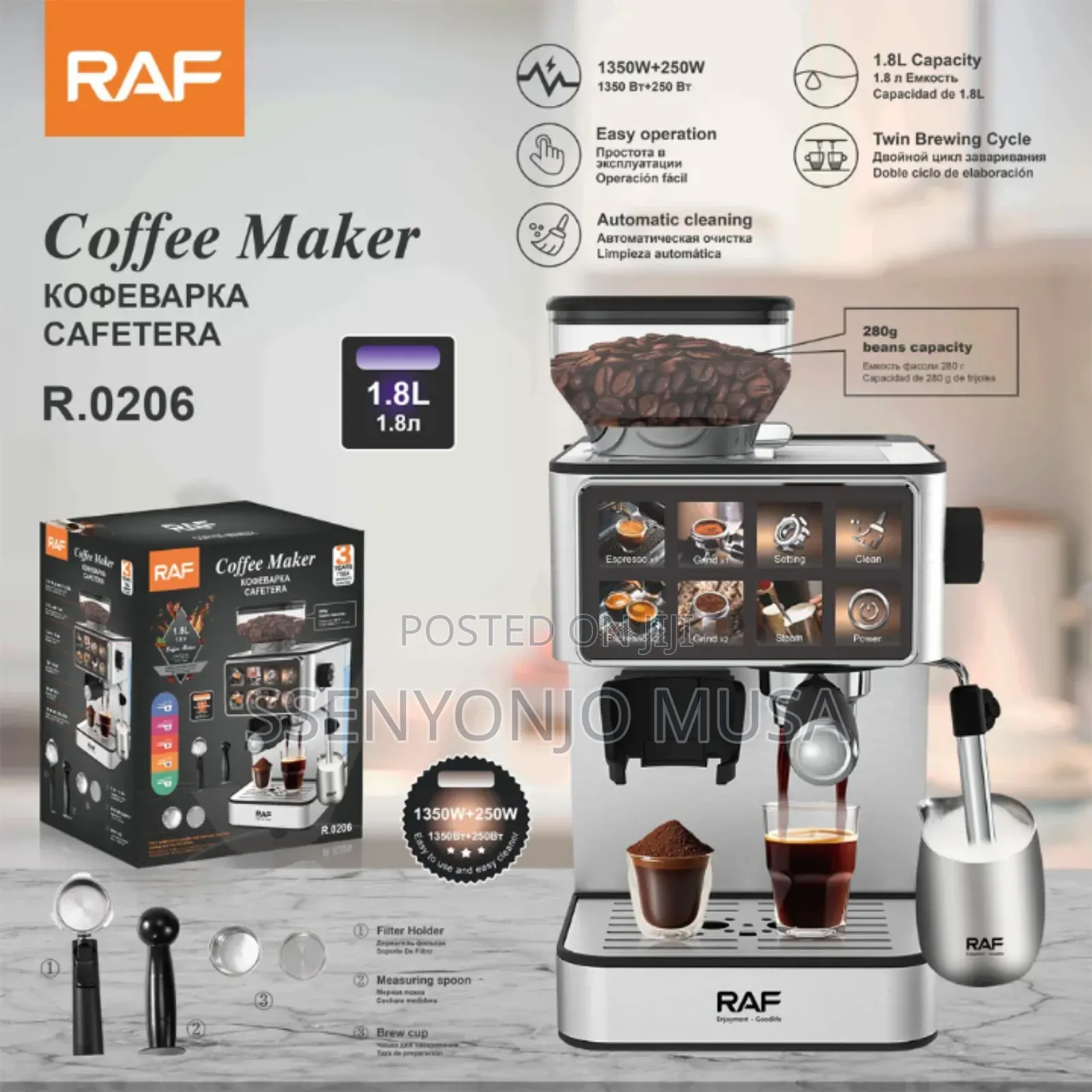 Raf Commercial Espresso Coffee Machine 1350w Smart Coffee Maker
