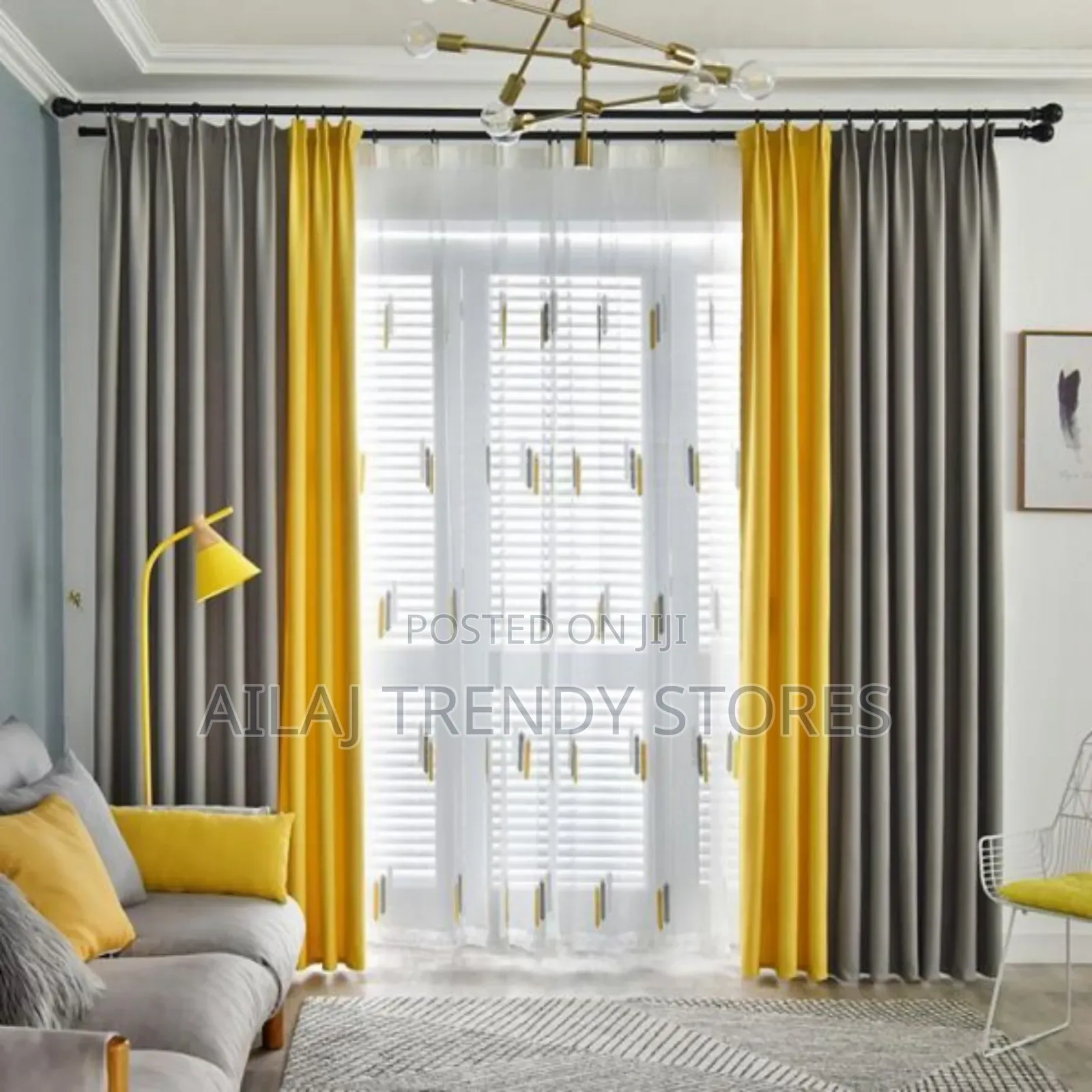 Gray-Yellow Curtains Per Metre