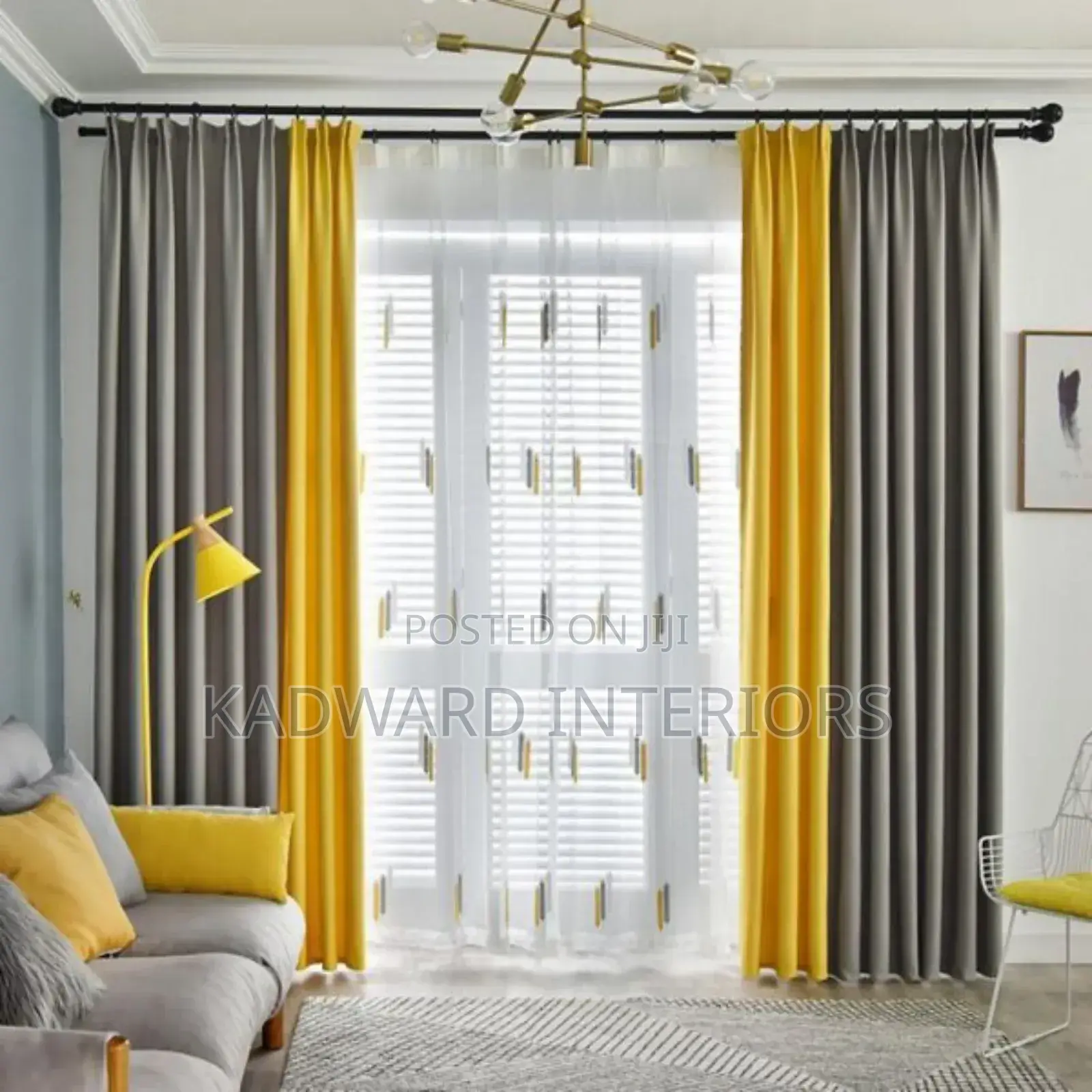Gray-Yellow Curtains Per Metre
