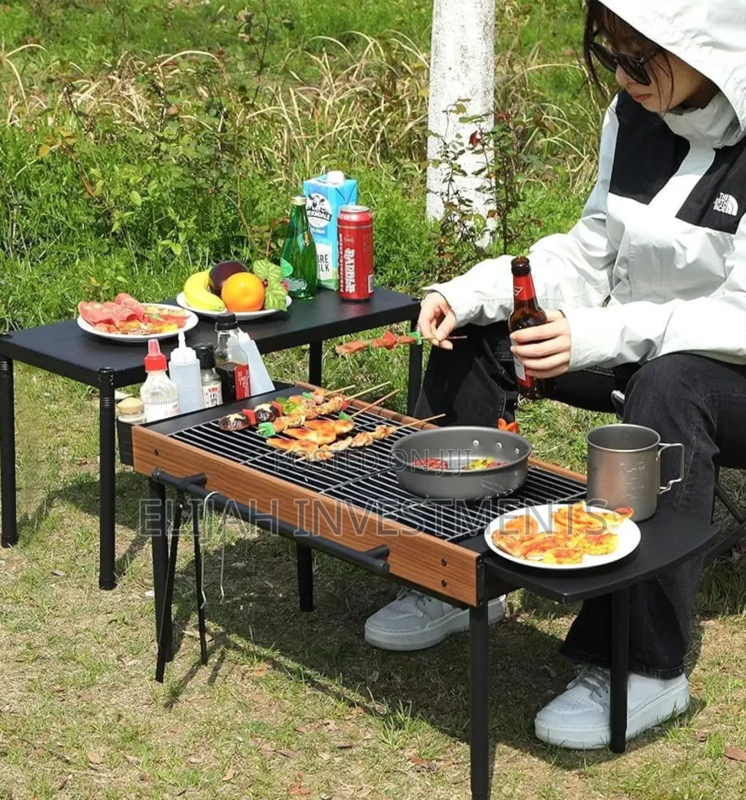 Multifunctional Camping Grill Griddle With Storage Shelf