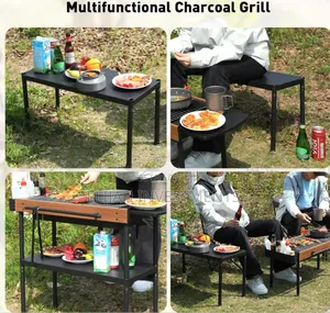 Multifunctional Camping Grill Griddle With Storage Shelf