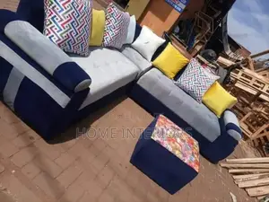 Five Seater Sofa Set in Navy Blue and Gray Colour