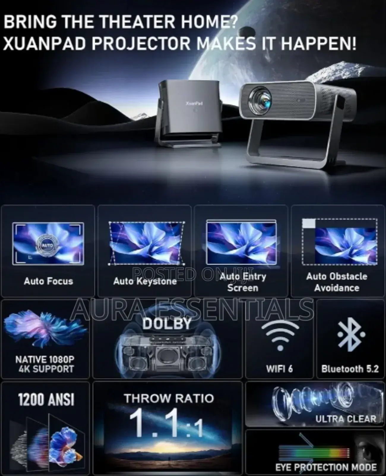 Hoco Dt5 1920x1080p 270ansi Smart Electric Focus Projector
