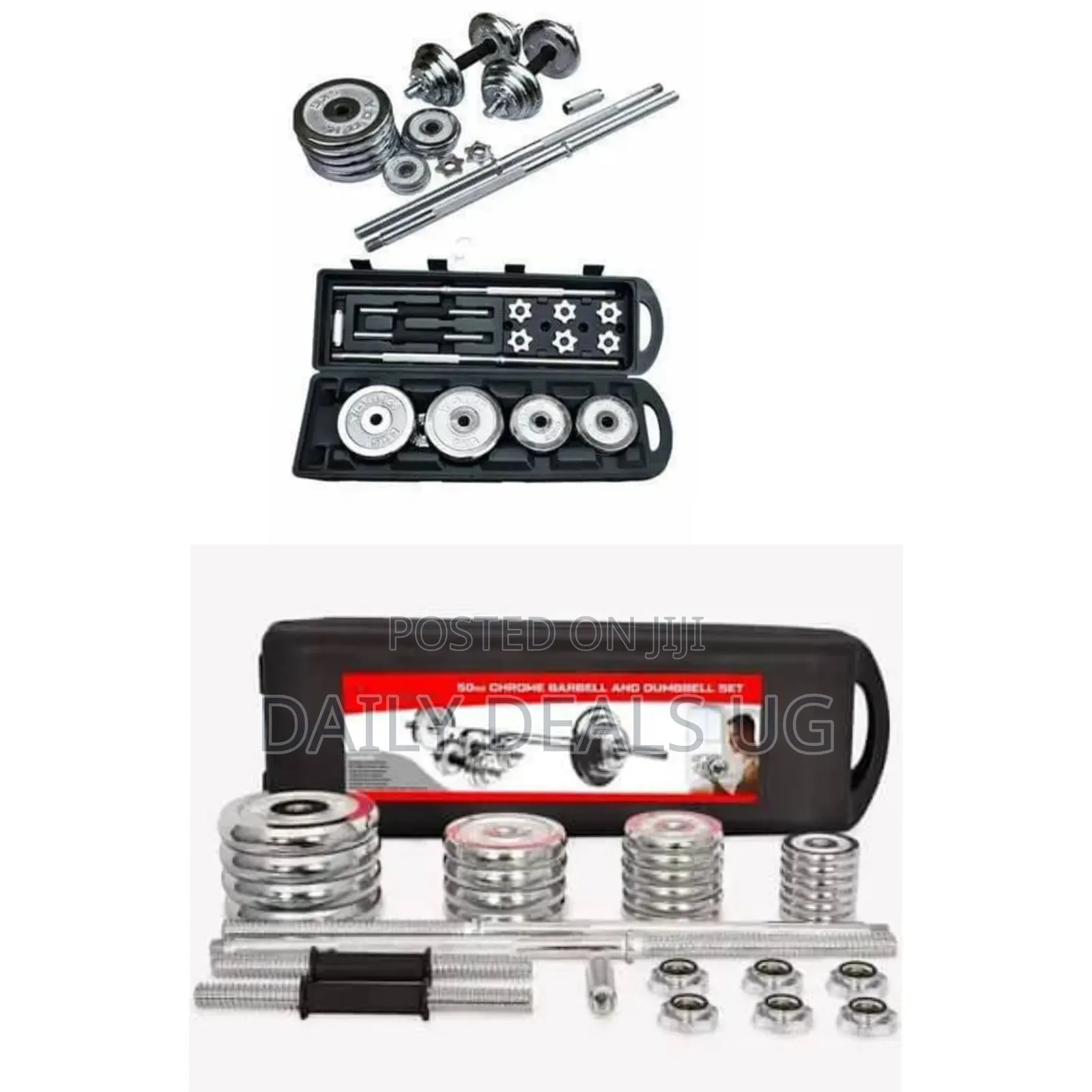 An Adjustable 50kg Chrome Barbell and Dumbbell Set With Astorage Case