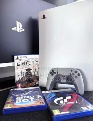 Ps5 Loaded With 2 Pads and 3 Games, Perfect for Bright Fluid Gaming.