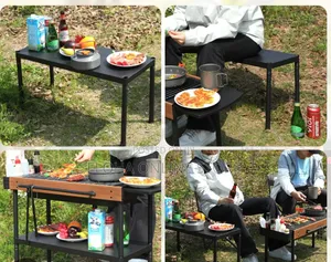 Multifunctional Camping Grill Griddle With Storage Shelf