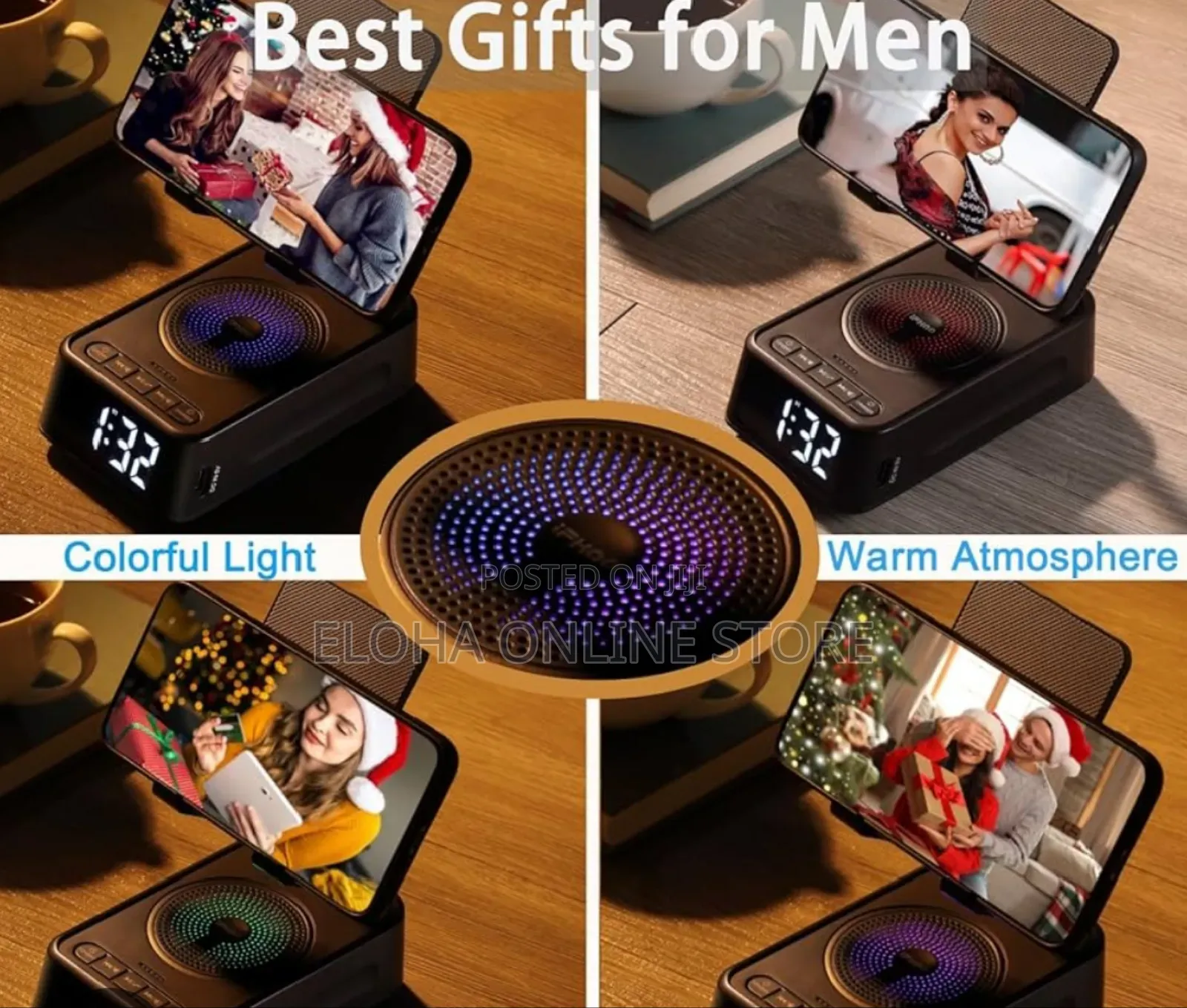Phone Stand With Wireless Speaker And Alarm Clock.