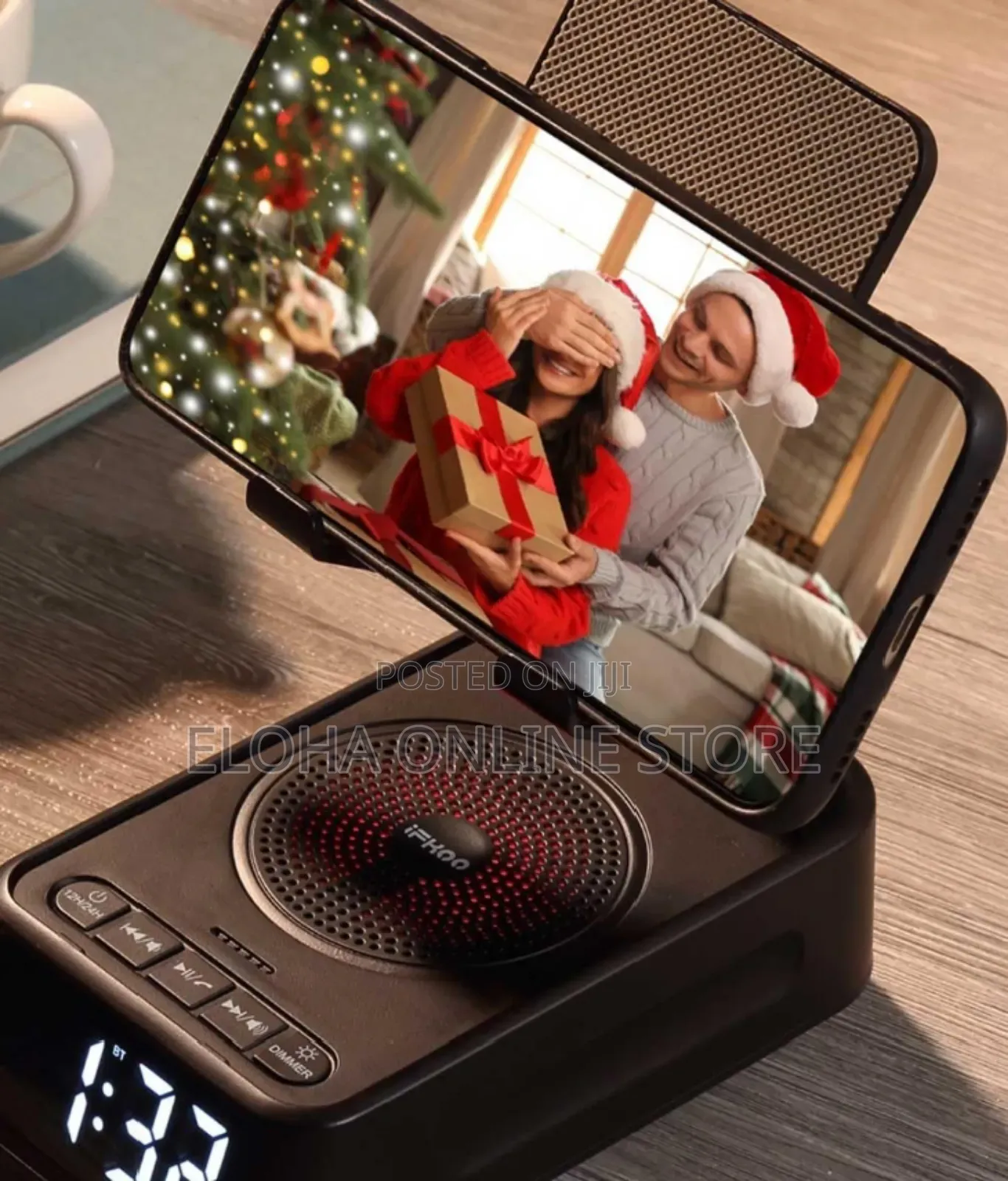 Phone Stand With Wireless Speaker And Alarm Clock.