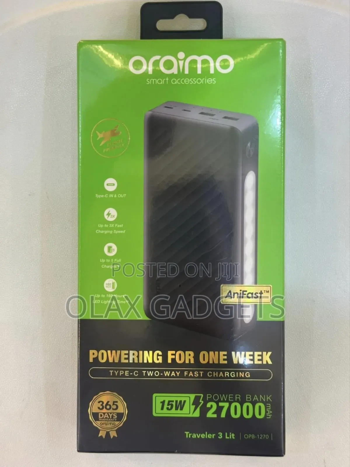 Oraimo Traveler 3 Lit 27000mah 15w Power Bank With 160hrs Led Torch