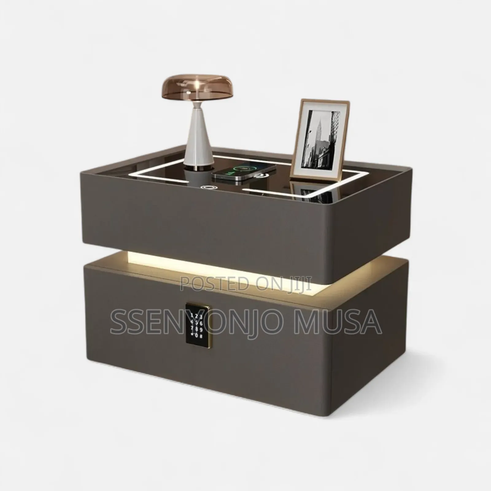 Smart Led Bedside Table With Wireless Charging, Bt Speaker Lock