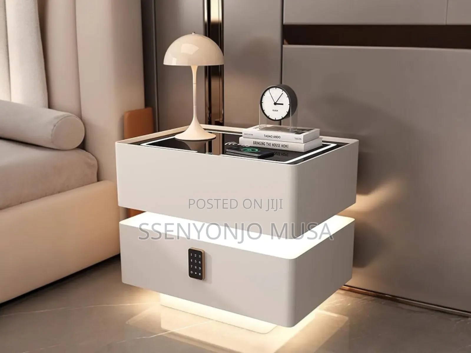 Smart Led Bedside Table With Wireless Charging, Bt Speaker Lock
