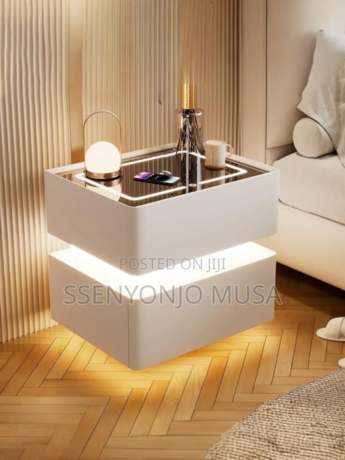 Smart Led Bedside Table With Wireless Charging, Bt Speaker Lock