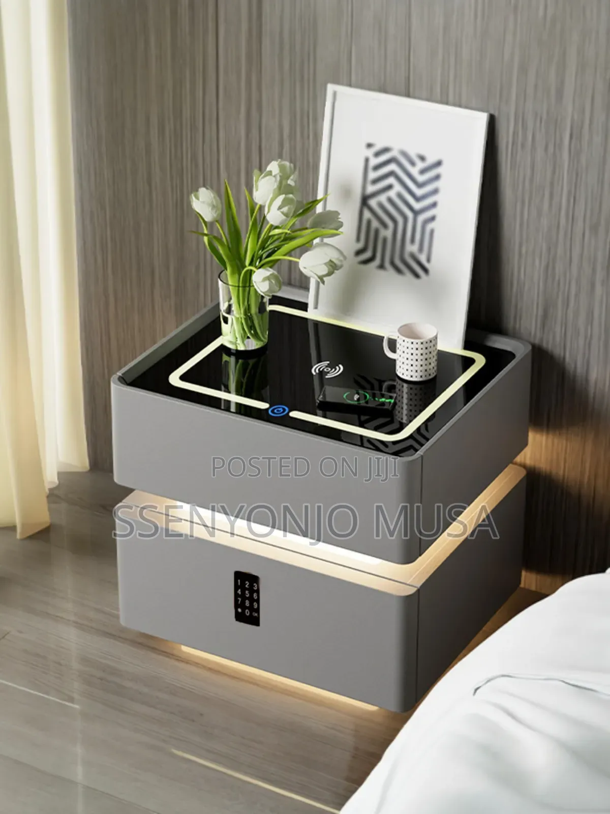 Smart Led Bedside Table With Wireless Charging, Bt Speaker Lock
