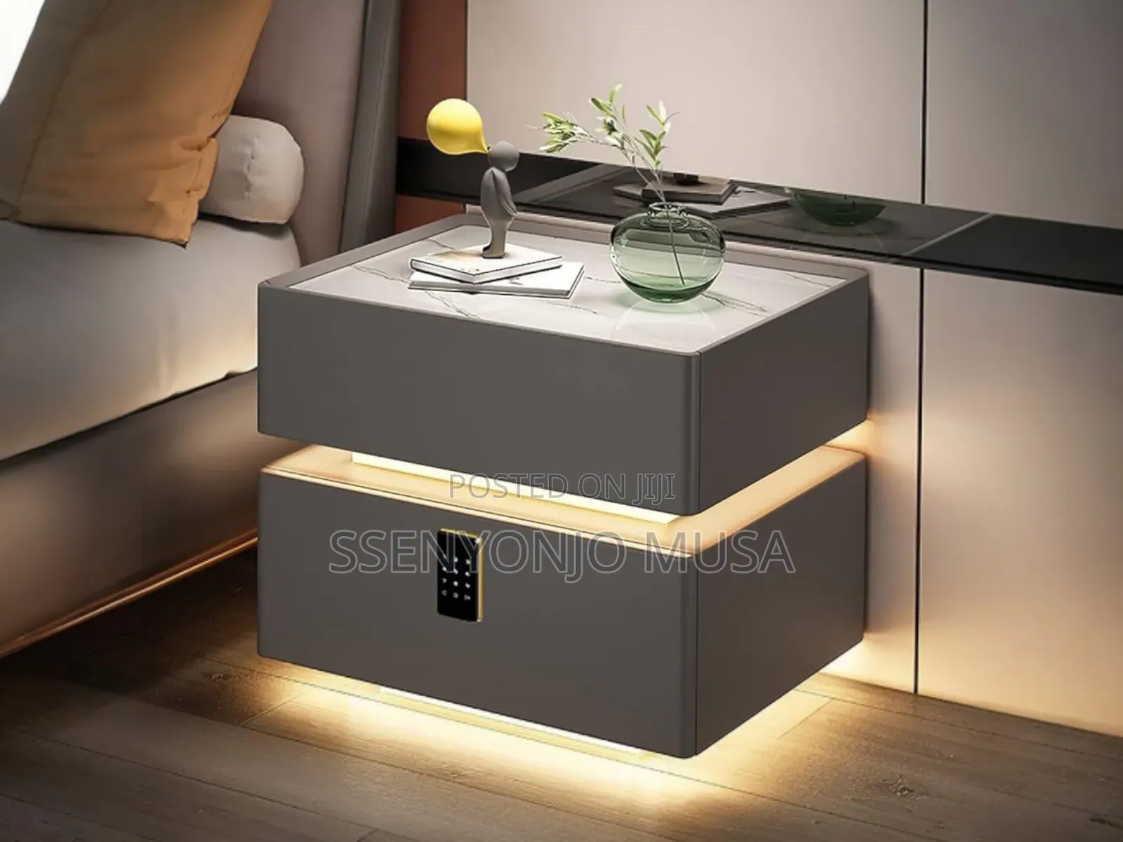 Smart Led Bedside Table With Wireless Charging, Bt Speaker Lock