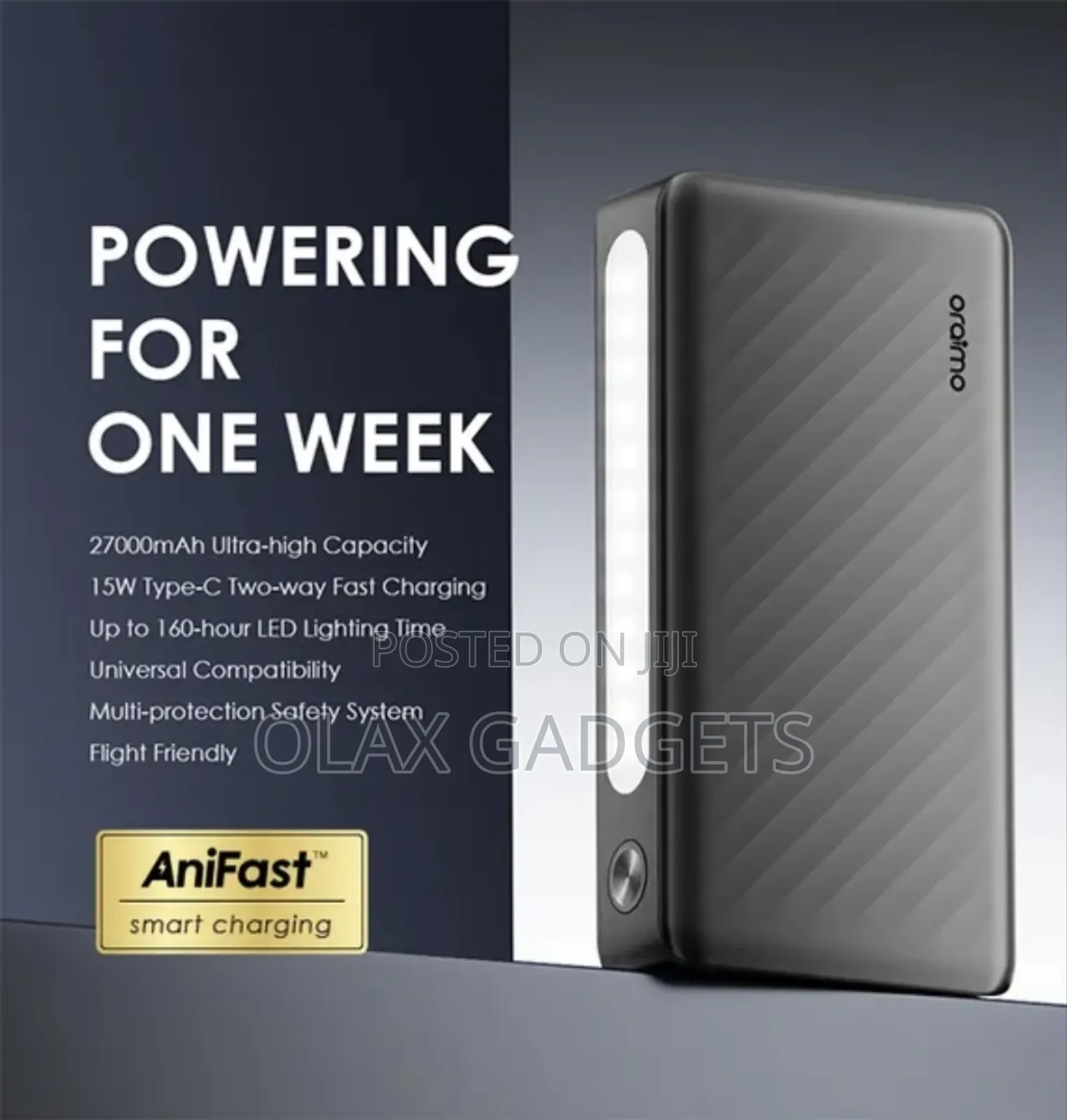 Oraimo Traveler 3 Lit 27000mah 15w Power Bank With 160hrs Led Torch