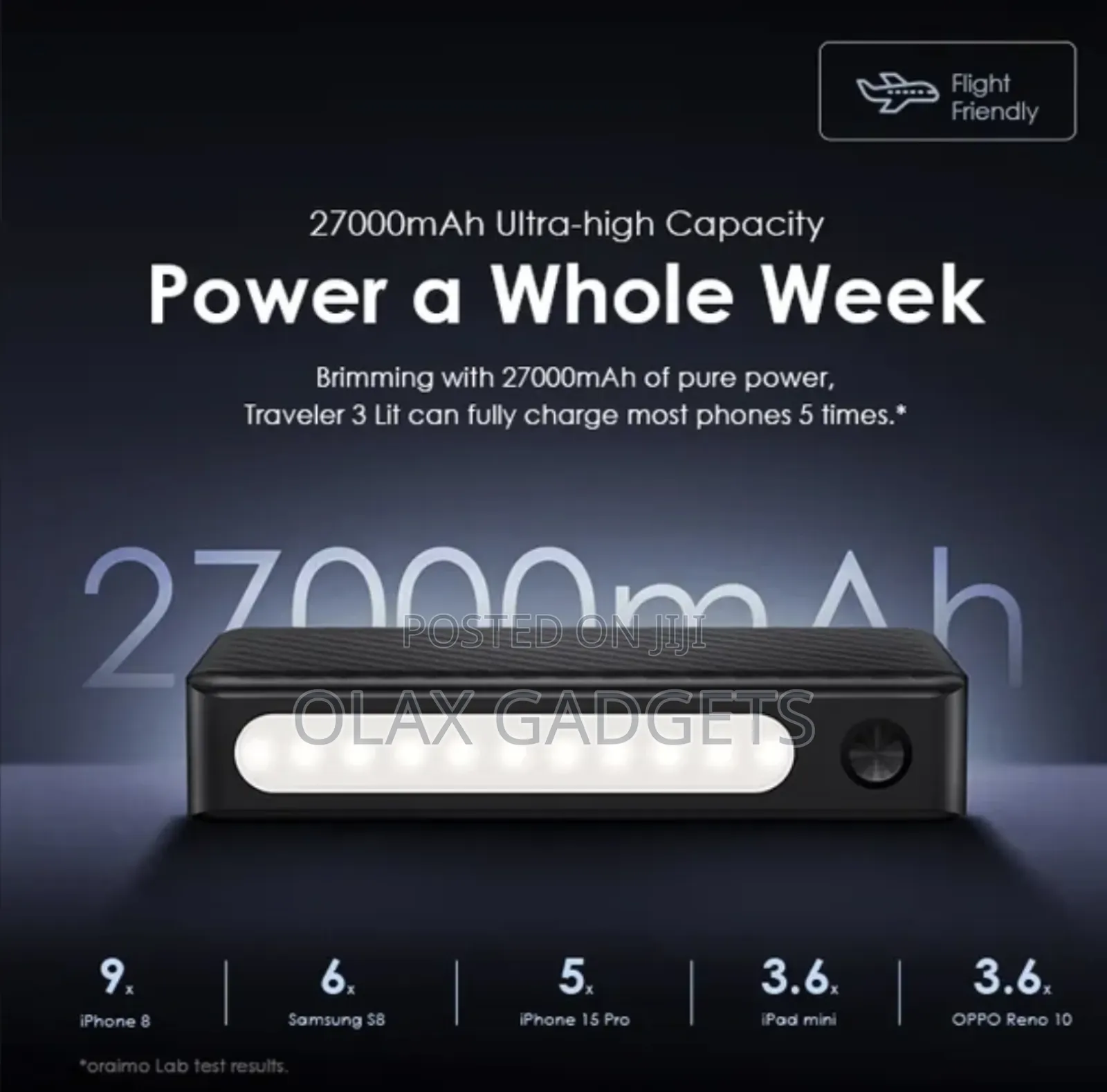 Oraimo Traveler 3 Lit 27000mah 15w Power Bank With 160hrs Led Torch