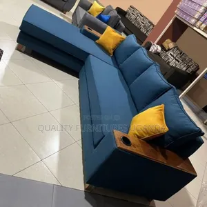 Blue L Sofa Set