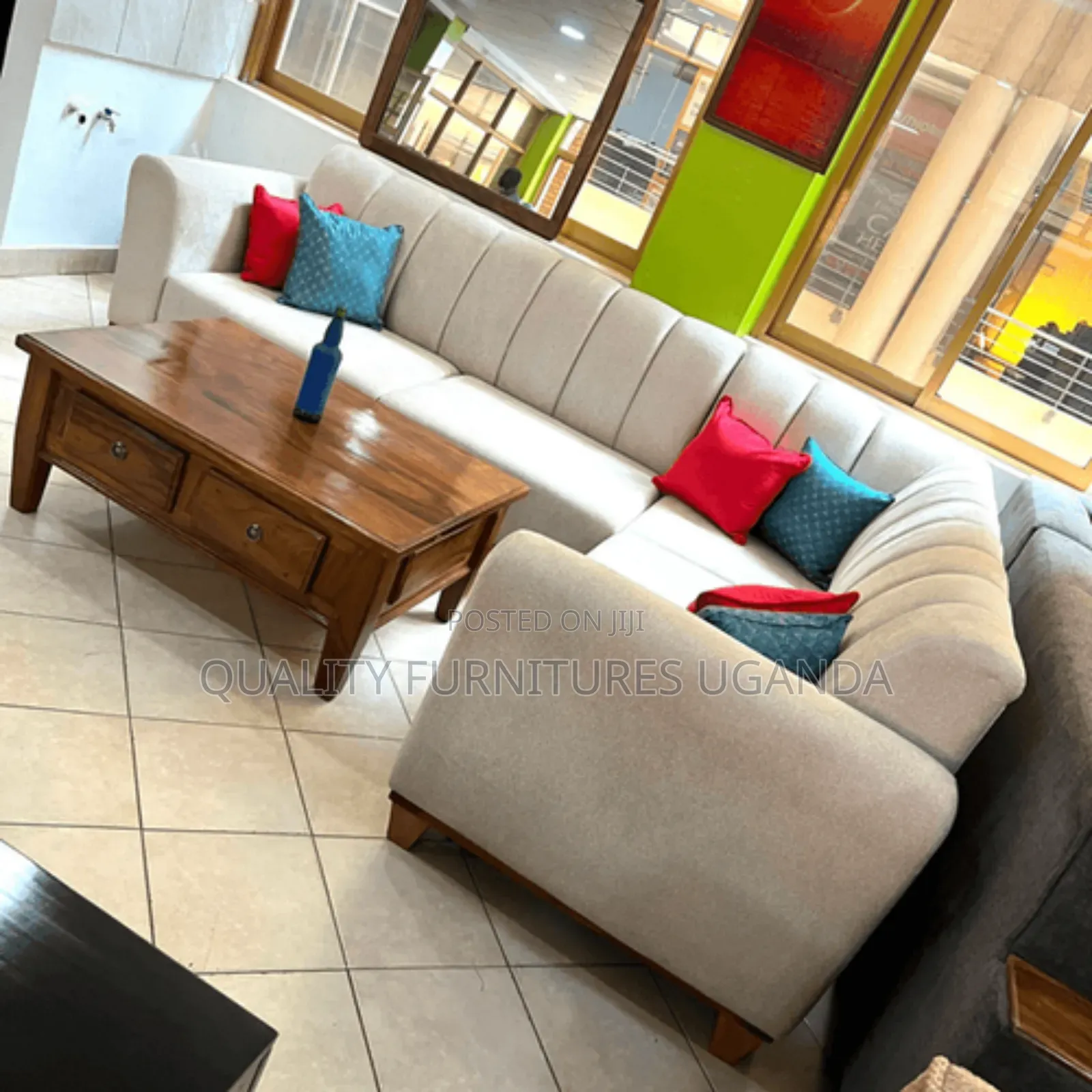 6 Seater High Density Fabric L Sofa Set
