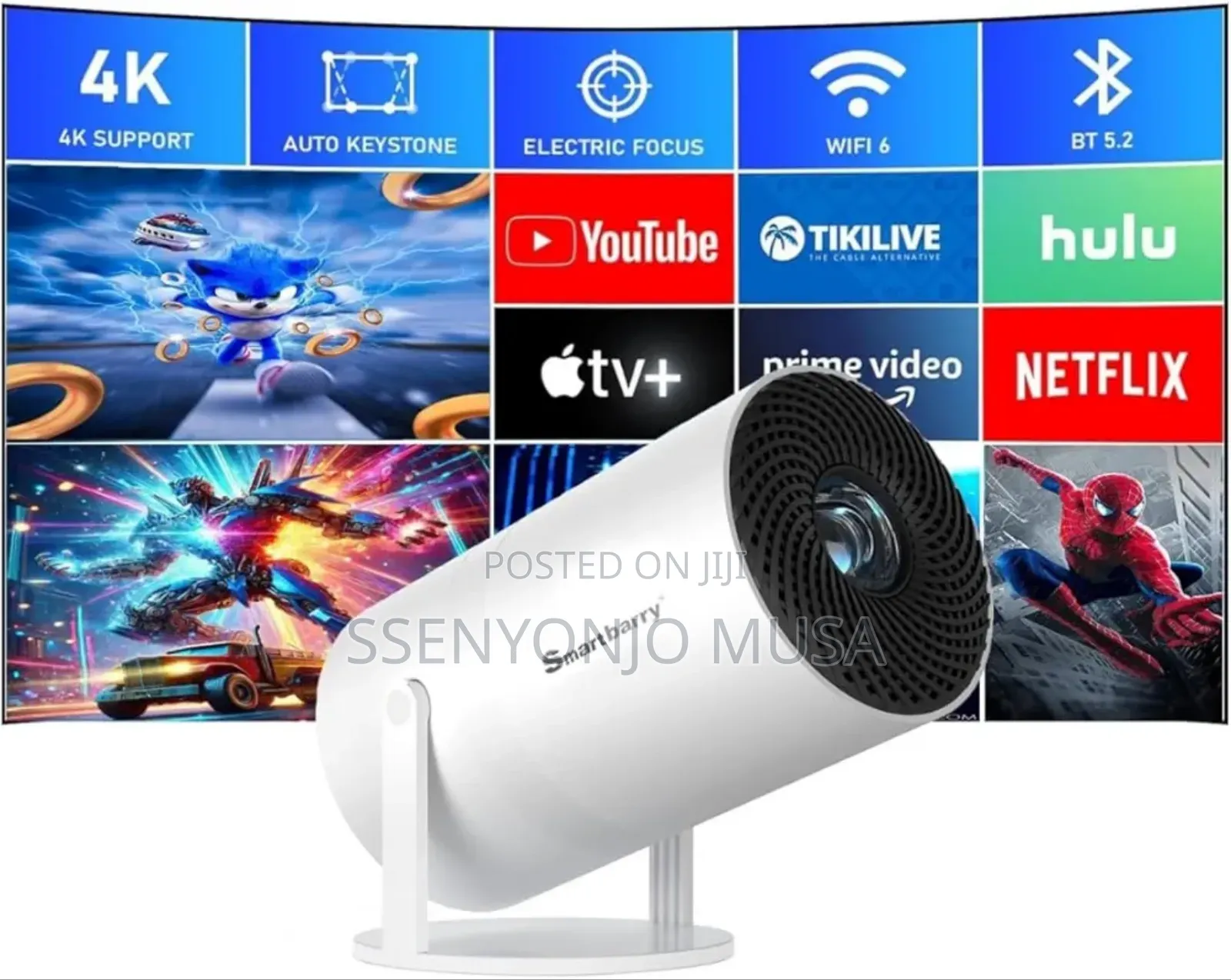 Smart Barry /1080p Mini Projector With Wifi 6 Bluetooth –Portable