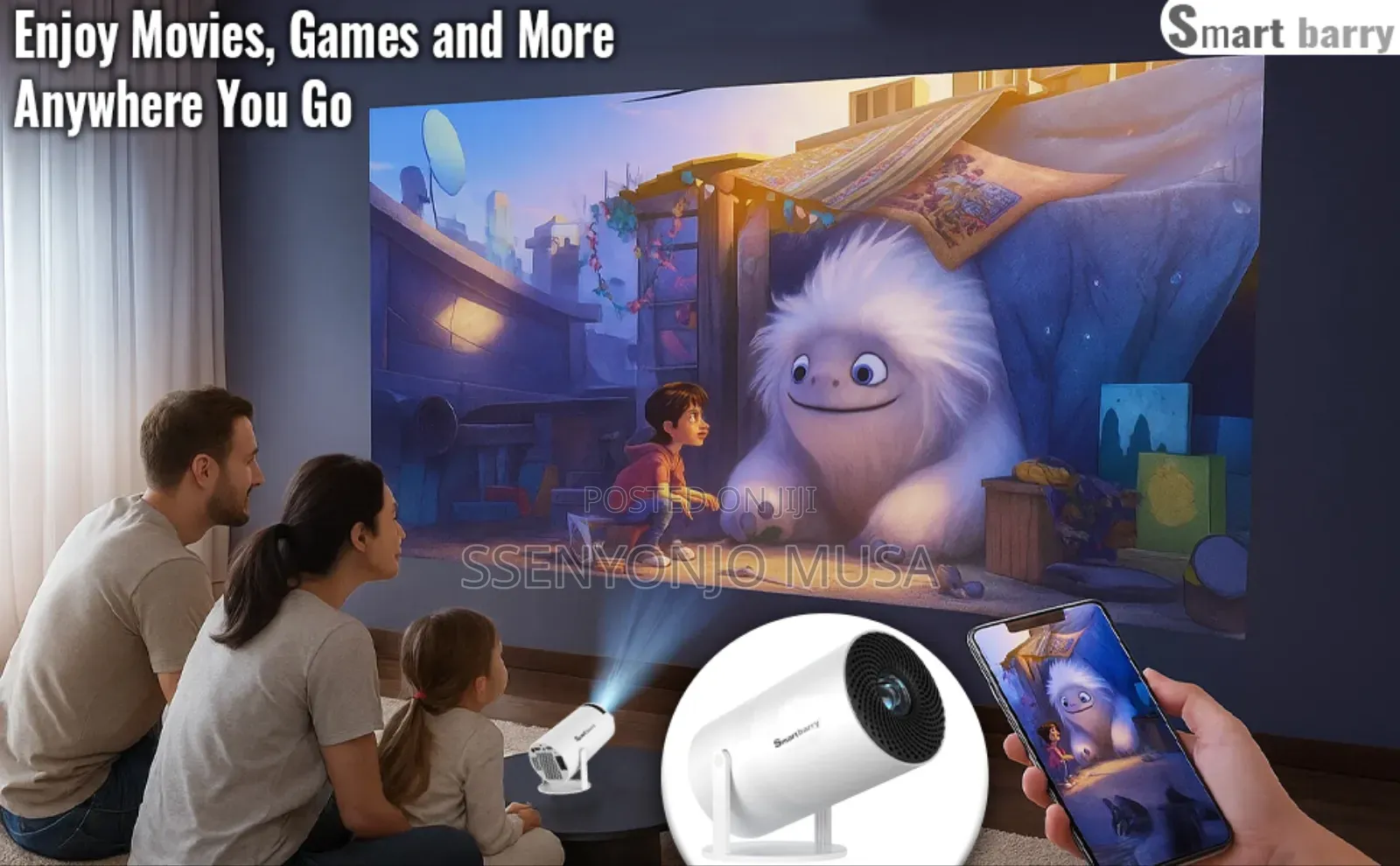 Smart Barry /1080p Mini Projector With Wifi 6 Bluetooth –Portable