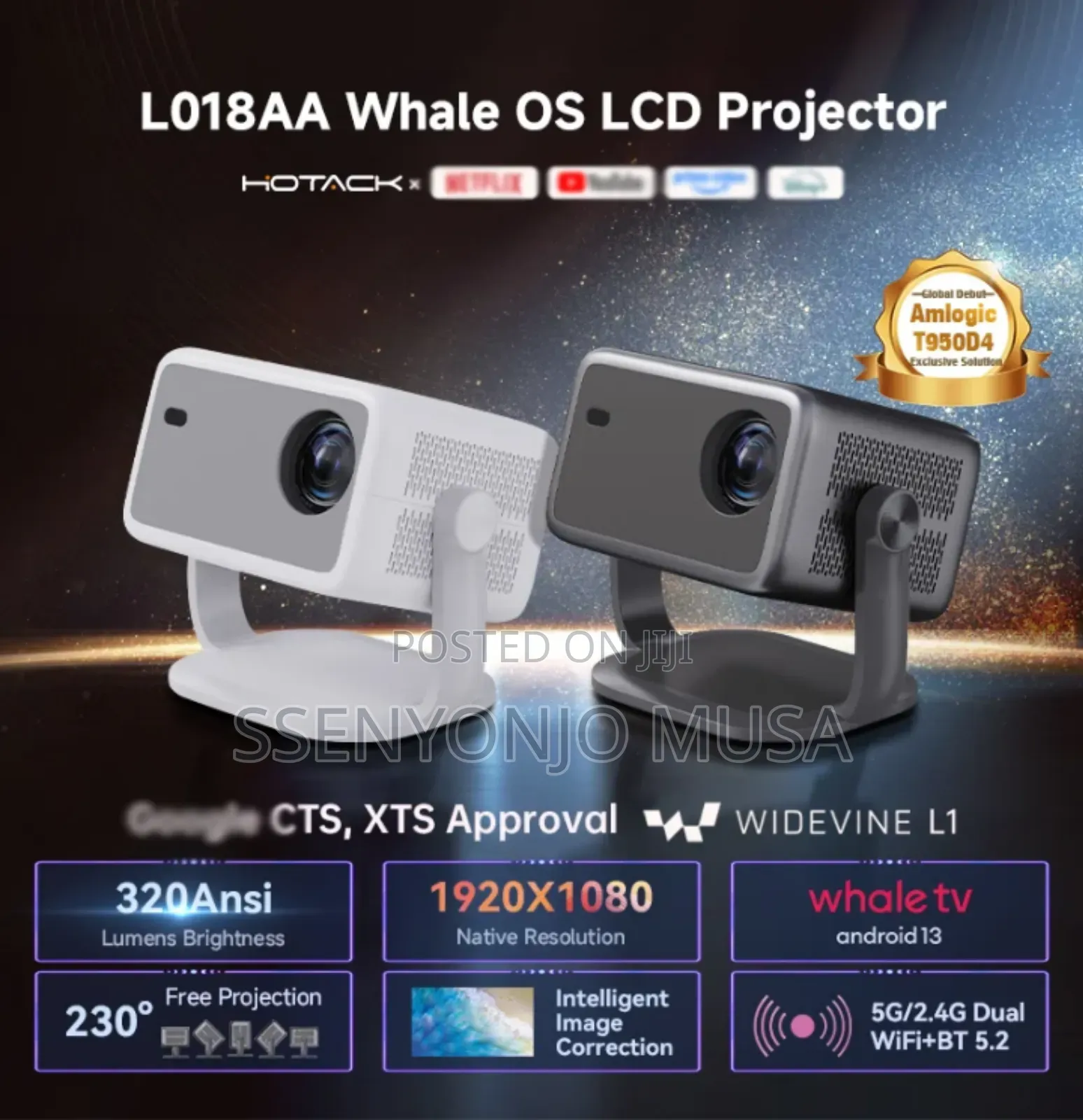 Led Smart Projector 1080p With Wifi Bluetooth – Support, 600 Ansi