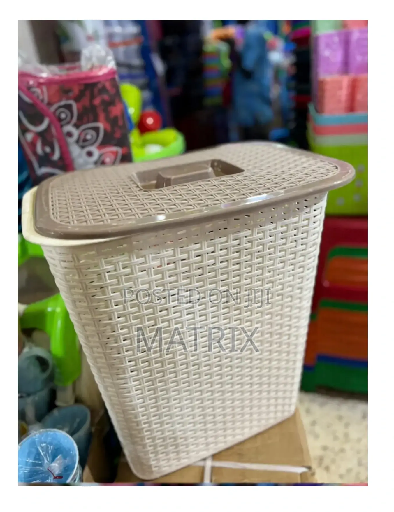 Cream Plastic Laundry Basket